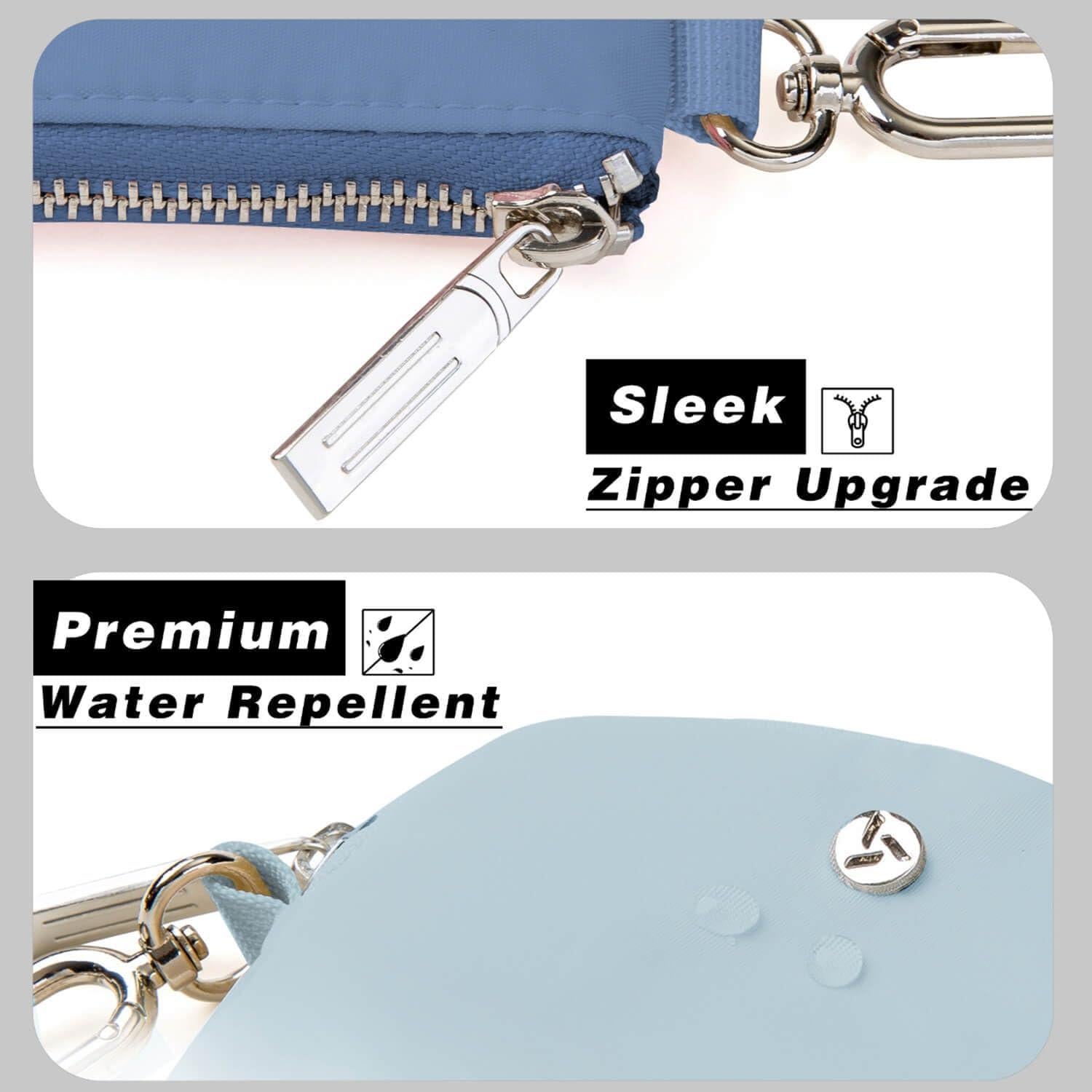 Cartera de muñeca Amutta azul con doble bolsillo y cremallera