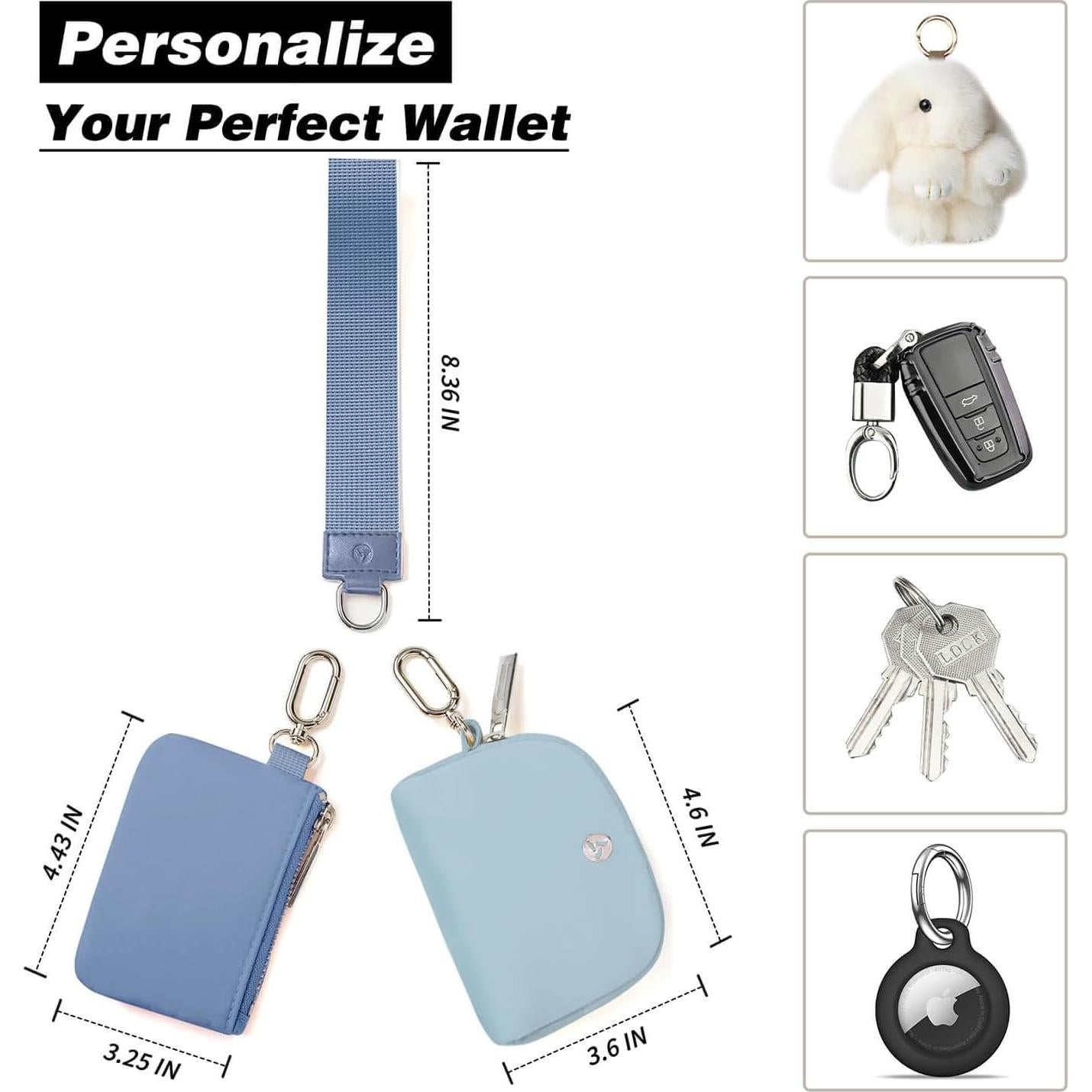 Cartera de muñeca Amutta azul con doble bolsillo y cremallera