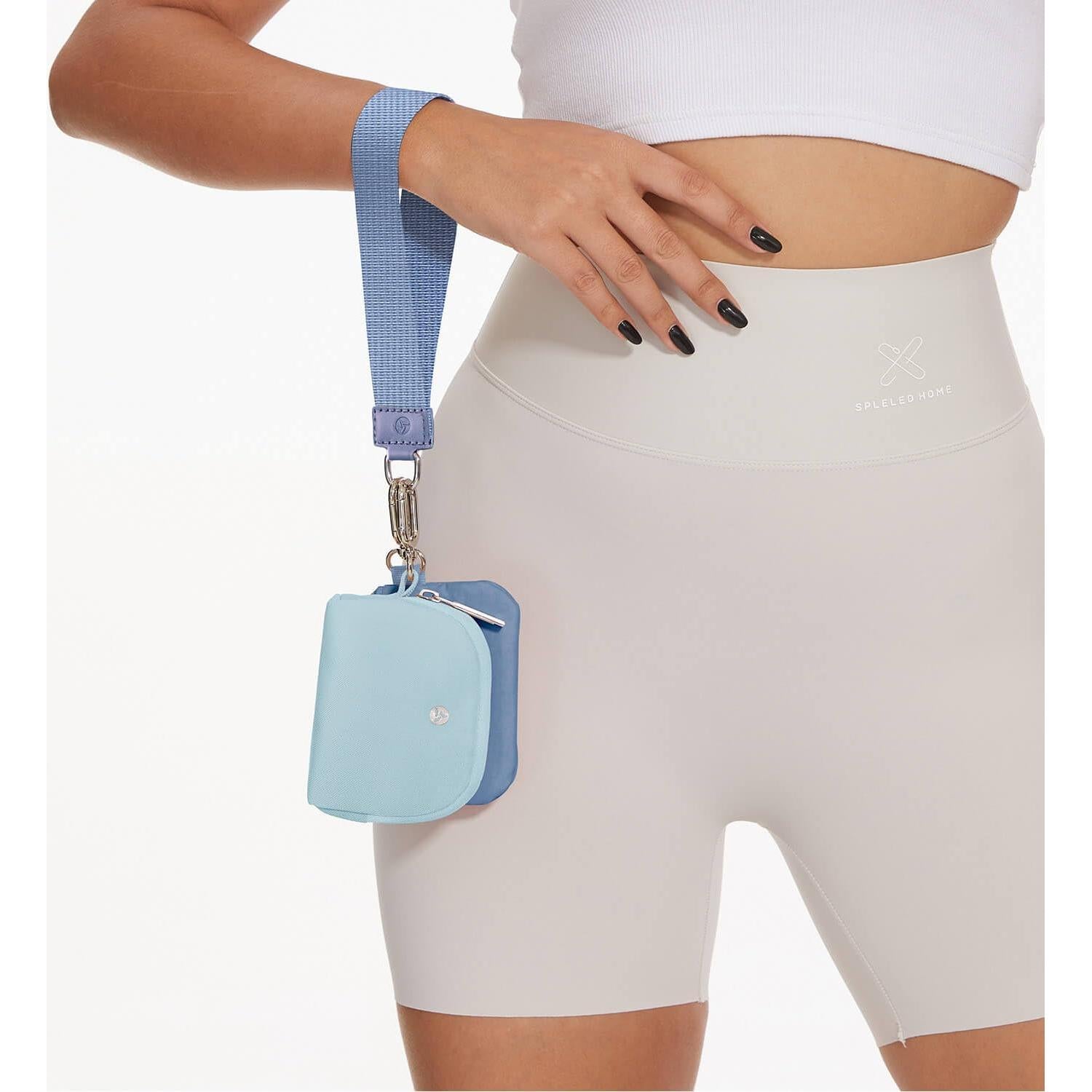 Cartera de muñeca Amutta azul con doble bolsillo y cremallera