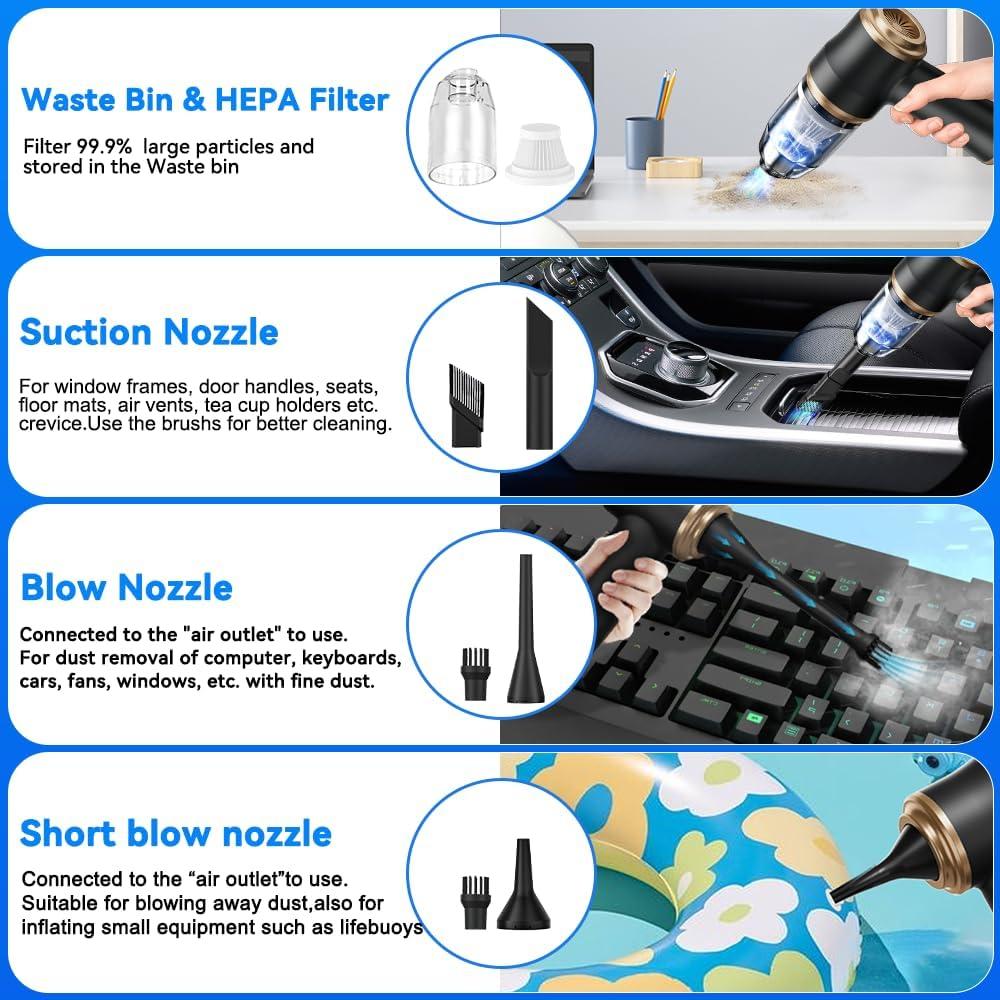 Aspiradora de Coche Inalámbrica BELIBUY 100W 12000Pa Negra