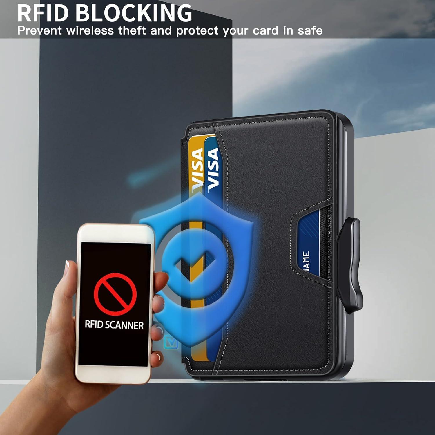 Billetera minimalista SEMORID con bloqueo RFID y clip negro