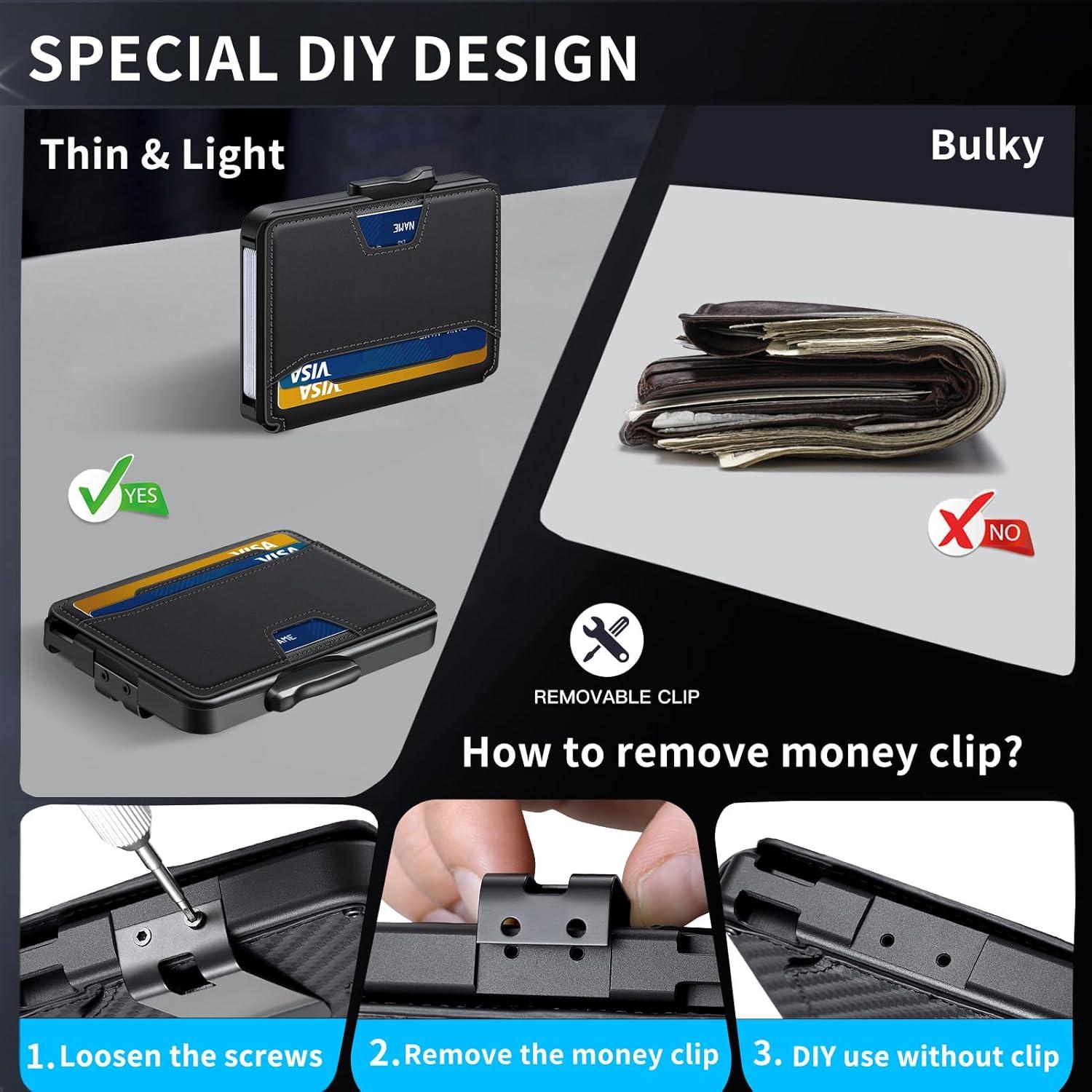 Billetera minimalista SEMORID con bloqueo RFID y clip negro