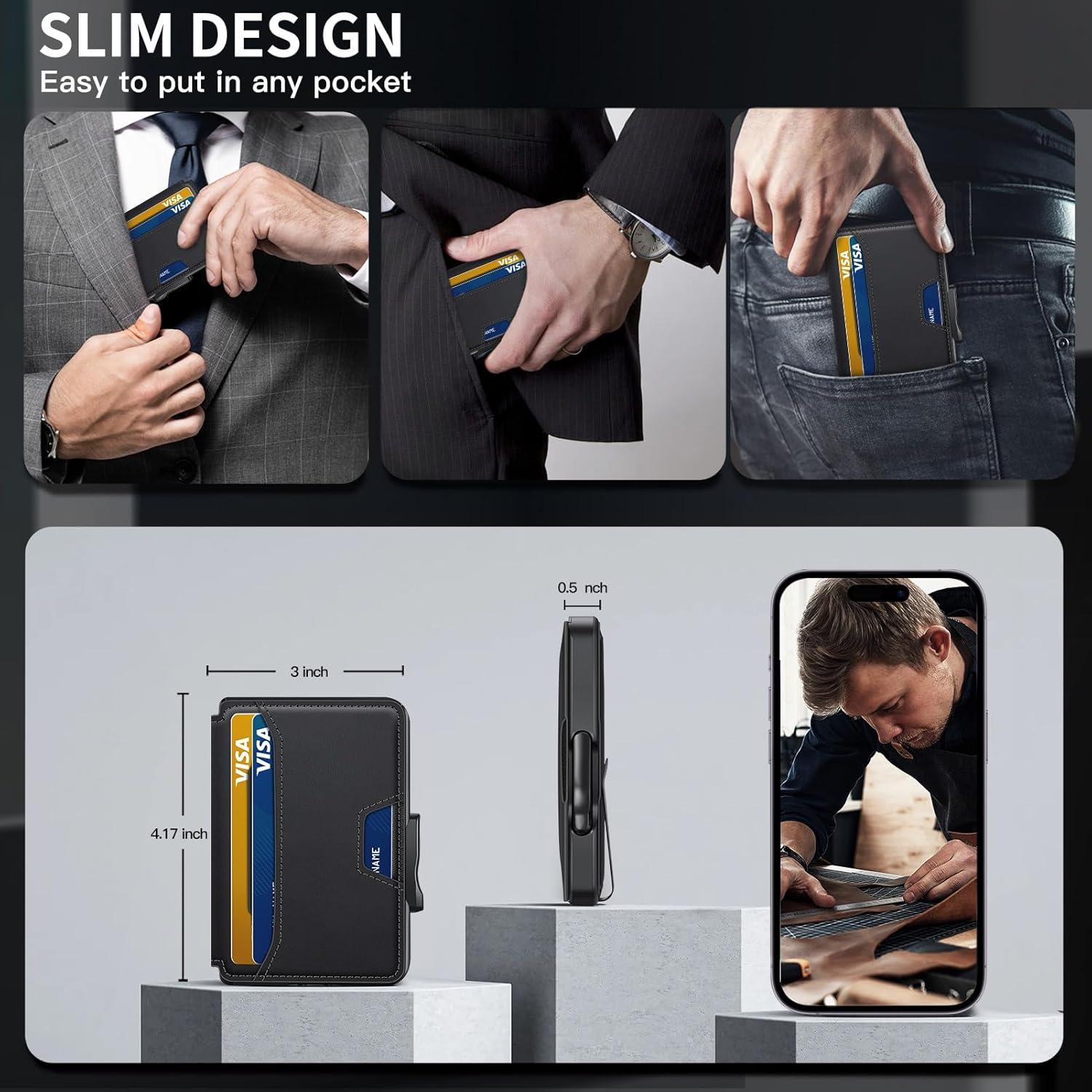 Billetera minimalista SEMORID con bloqueo RFID y clip negro