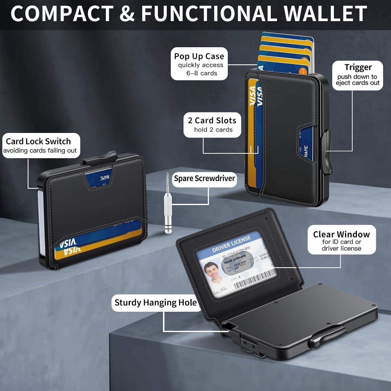 Billetera minimalista SEMORID con bloqueo RFID y clip negro