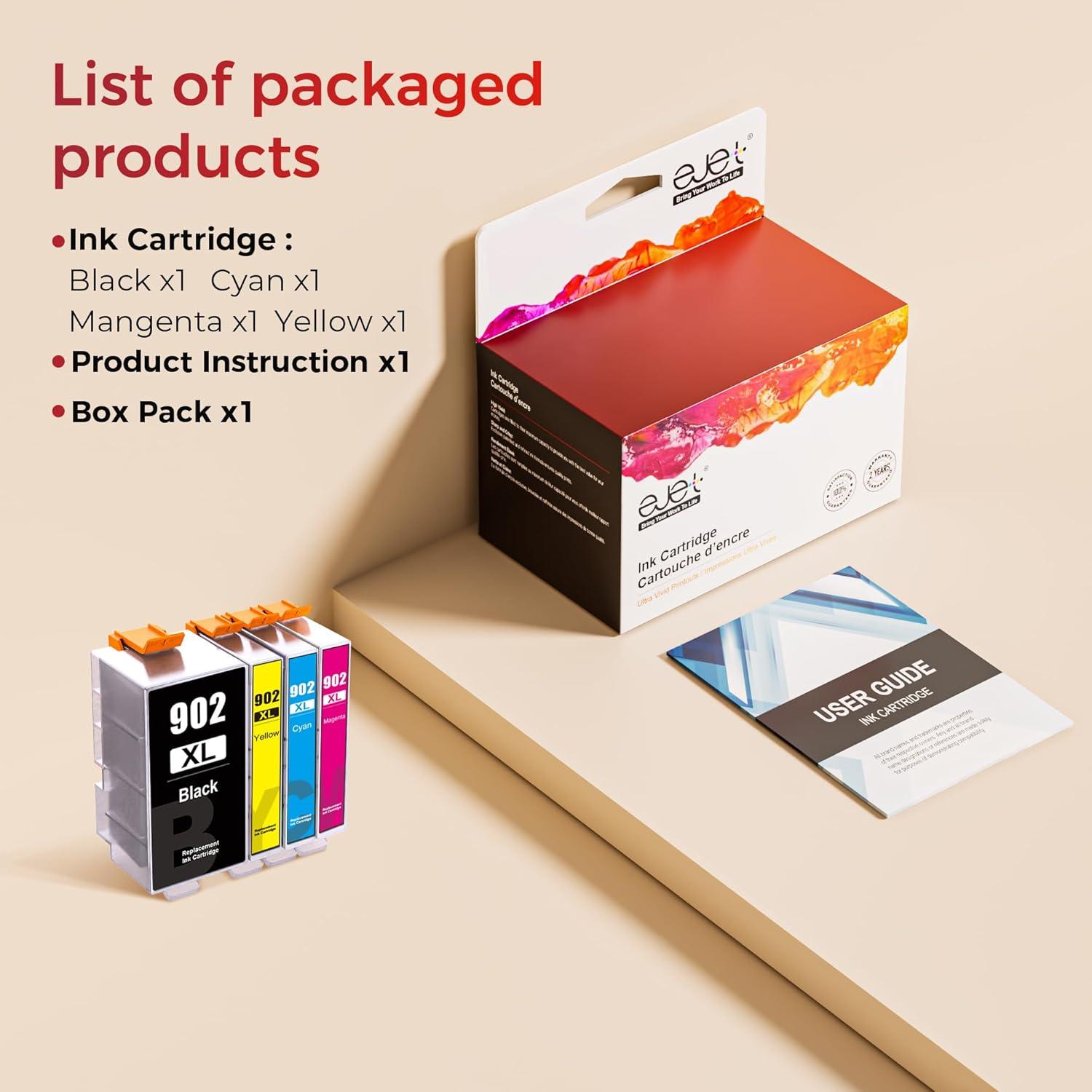 Cartuchos de tinta 902XL ejet para impresoras HP - Negro, Cian, Magenta, Amarillo