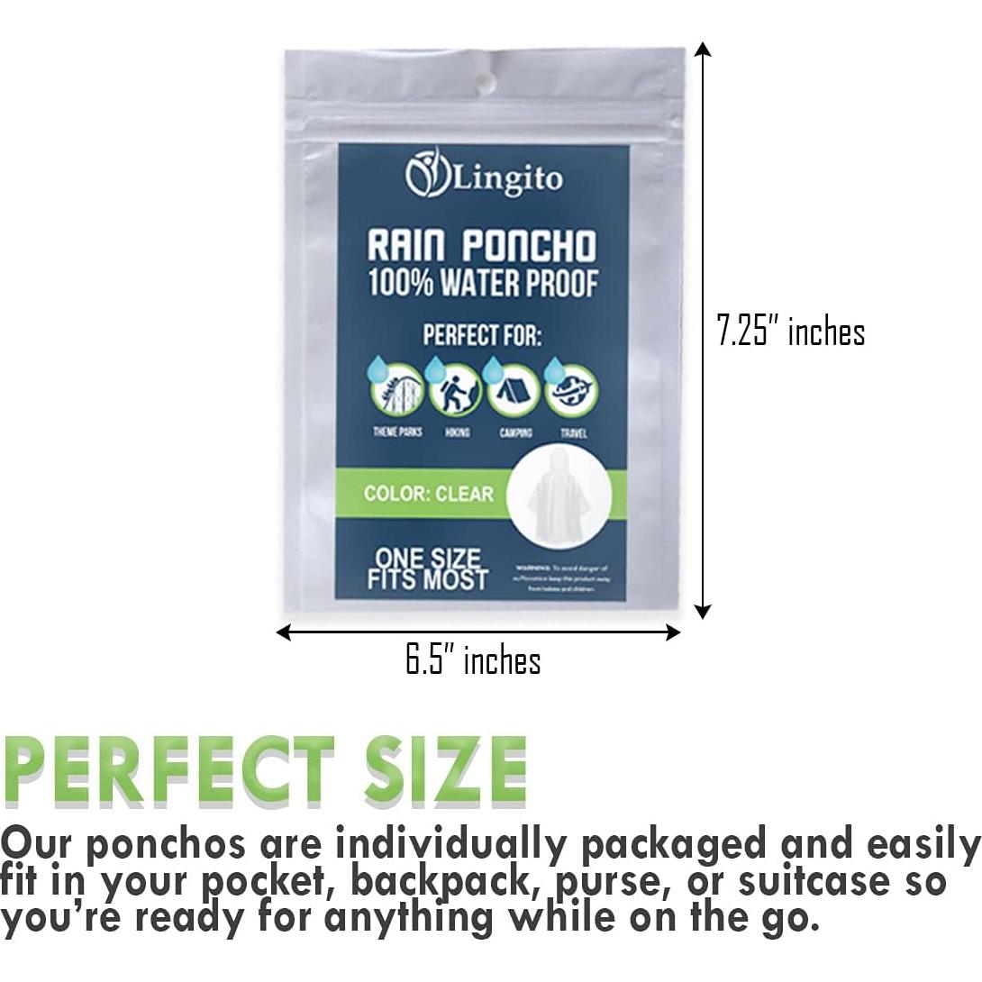 Ponchos de Lluvia Transparentes Lingito - Paquete de 10 Adultos