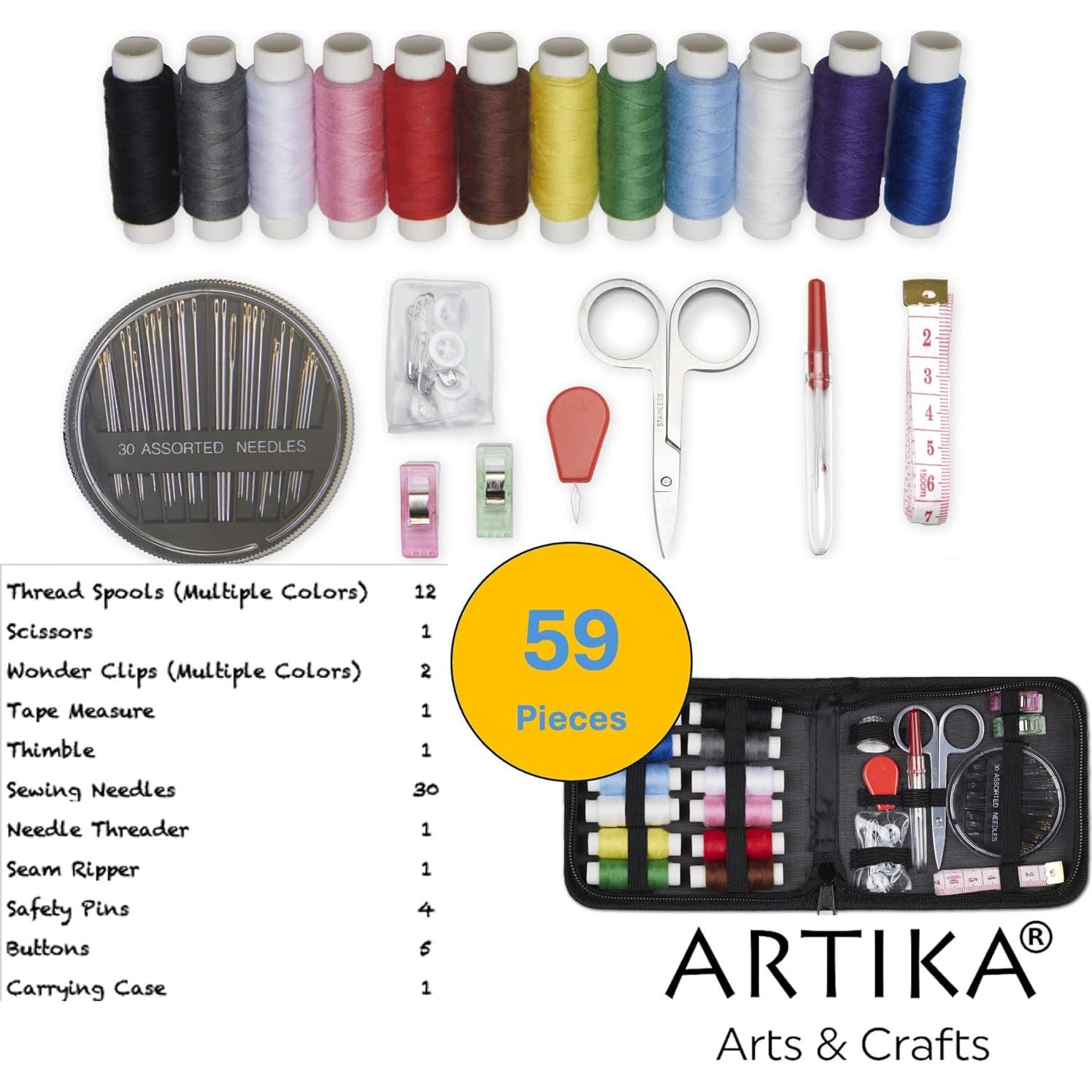 Kit de Costura Portátil Artika 59 Piezas - Tijeras, Hilo, Cinta Métrica