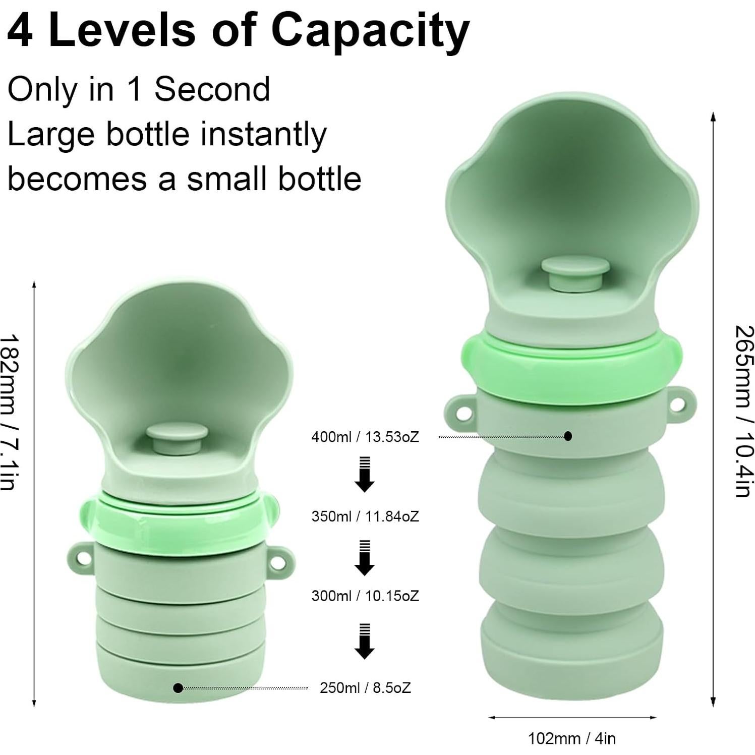 Botella de Agua Plegable para Perros DW001 Verde 414 ml