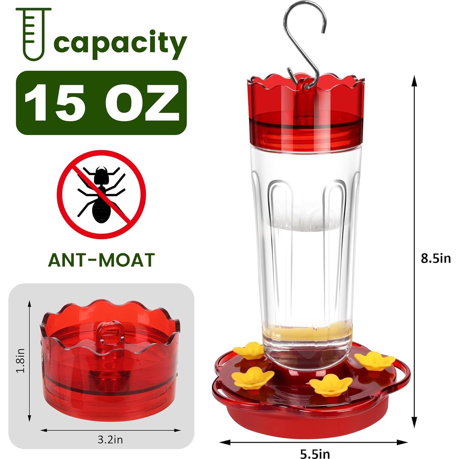 Alimentador de Colibrí Zamelane de Vidrio 0.42L Rojo Colgante
