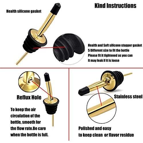 24 Vertedores de Licor Acero Inoxidable Dorado con Tapas