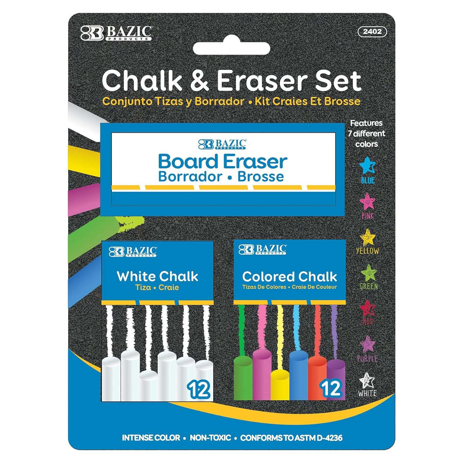 Conjunto de Tizas de Colores y Blancas BAZIC - 24 Pcs