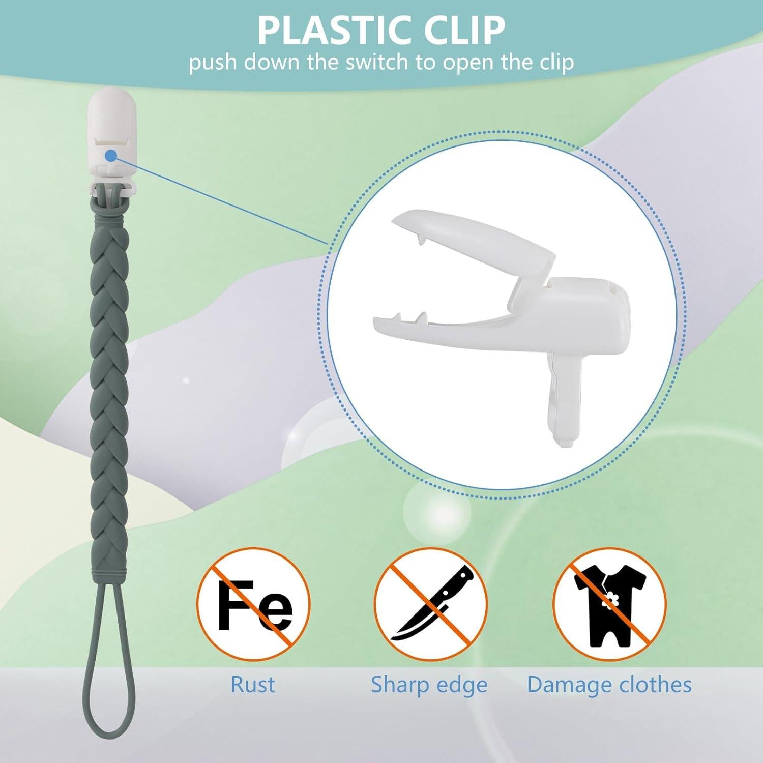 Clip de Chupete de Silicona 4-Pack Gris - Seguro y Práctico