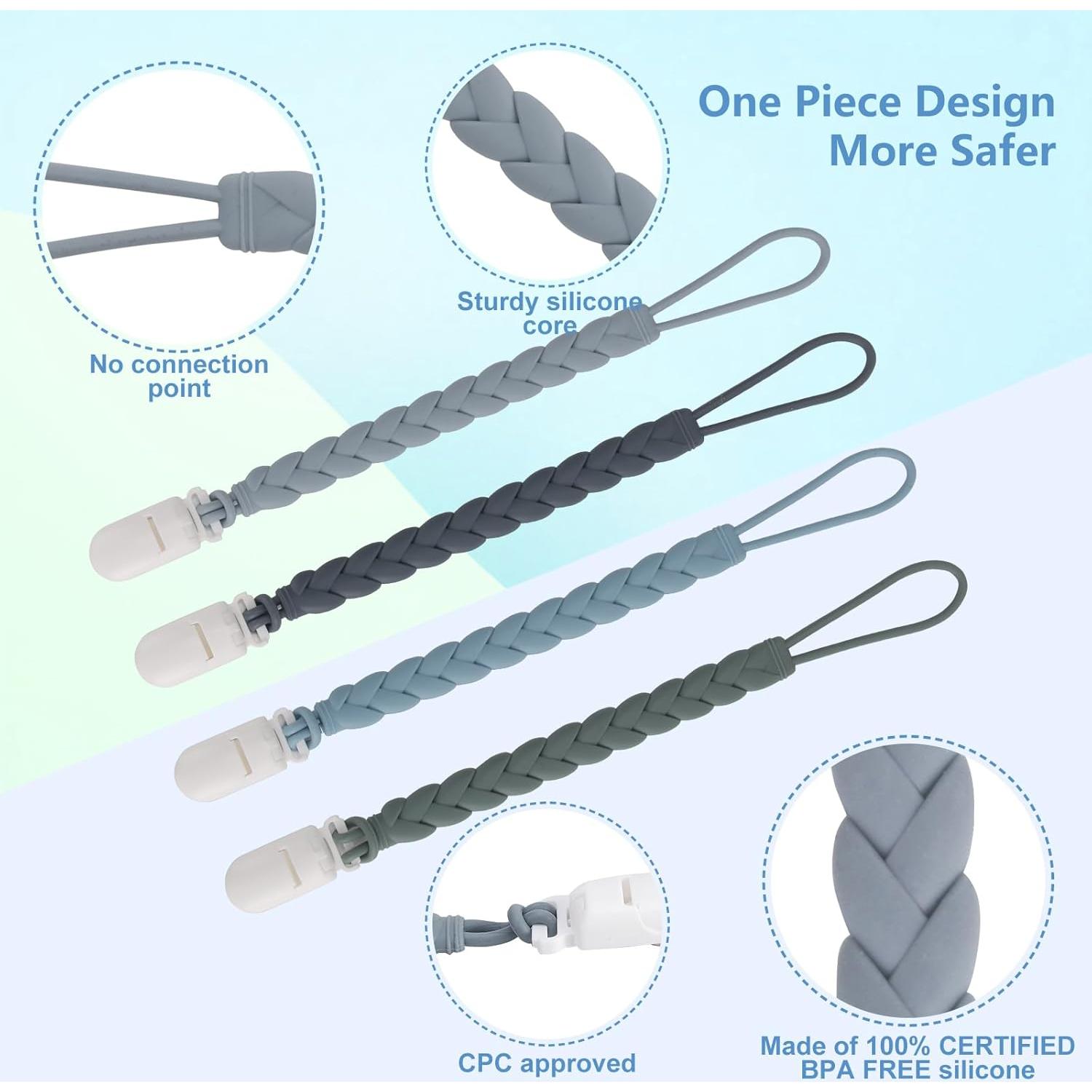 Clip de Chupete de Silicona 4-Pack Gris - Seguro y Práctico