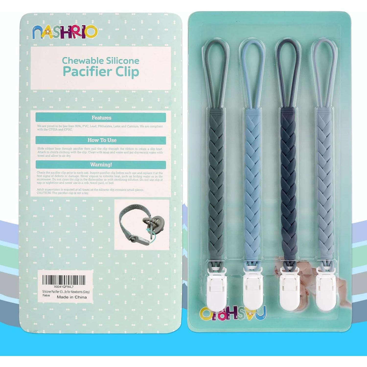 Clip de Chupete de Silicona 4-Pack Gris - Seguro y Práctico