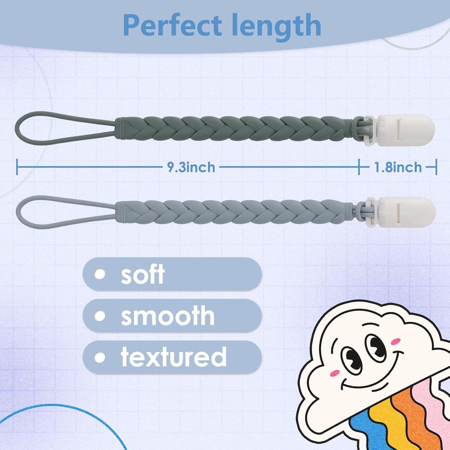 Clip de Chupete de Silicona 4-Pack Gris - Seguro y Práctico