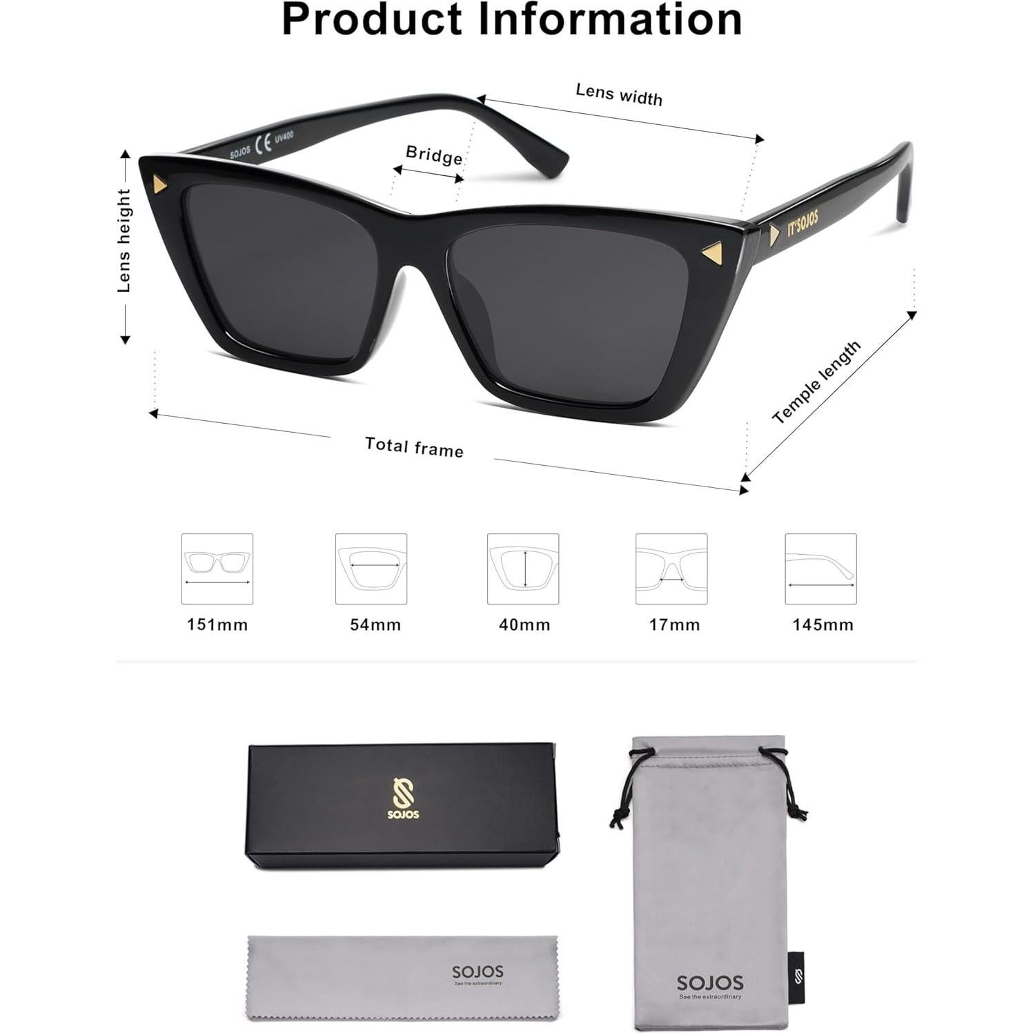 Gafas de sol SojoS SJ2297 ojo de gato UV400 para mujeres