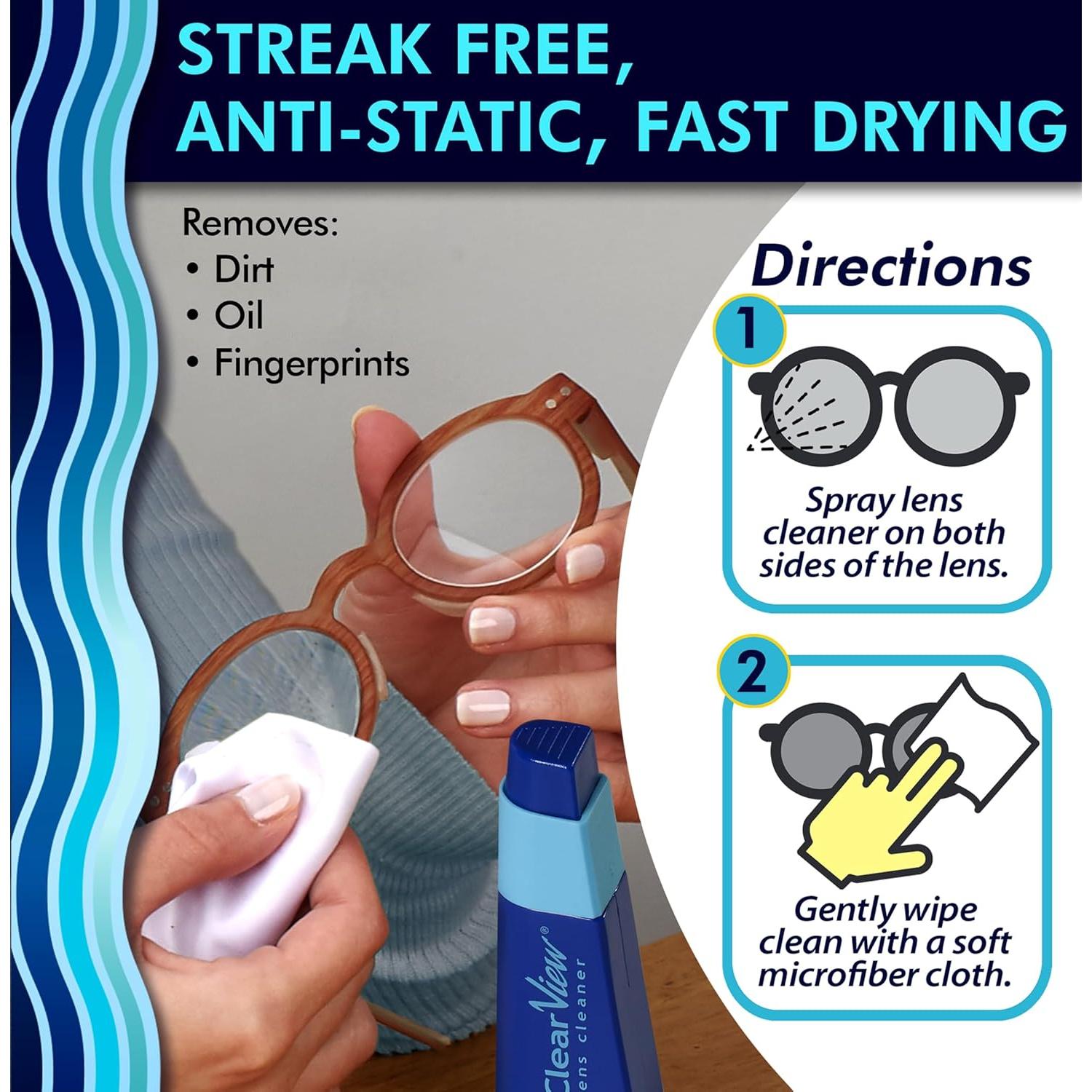 Kit de Limpiador de Lentes Clear View - Portátil con Spray y Paño