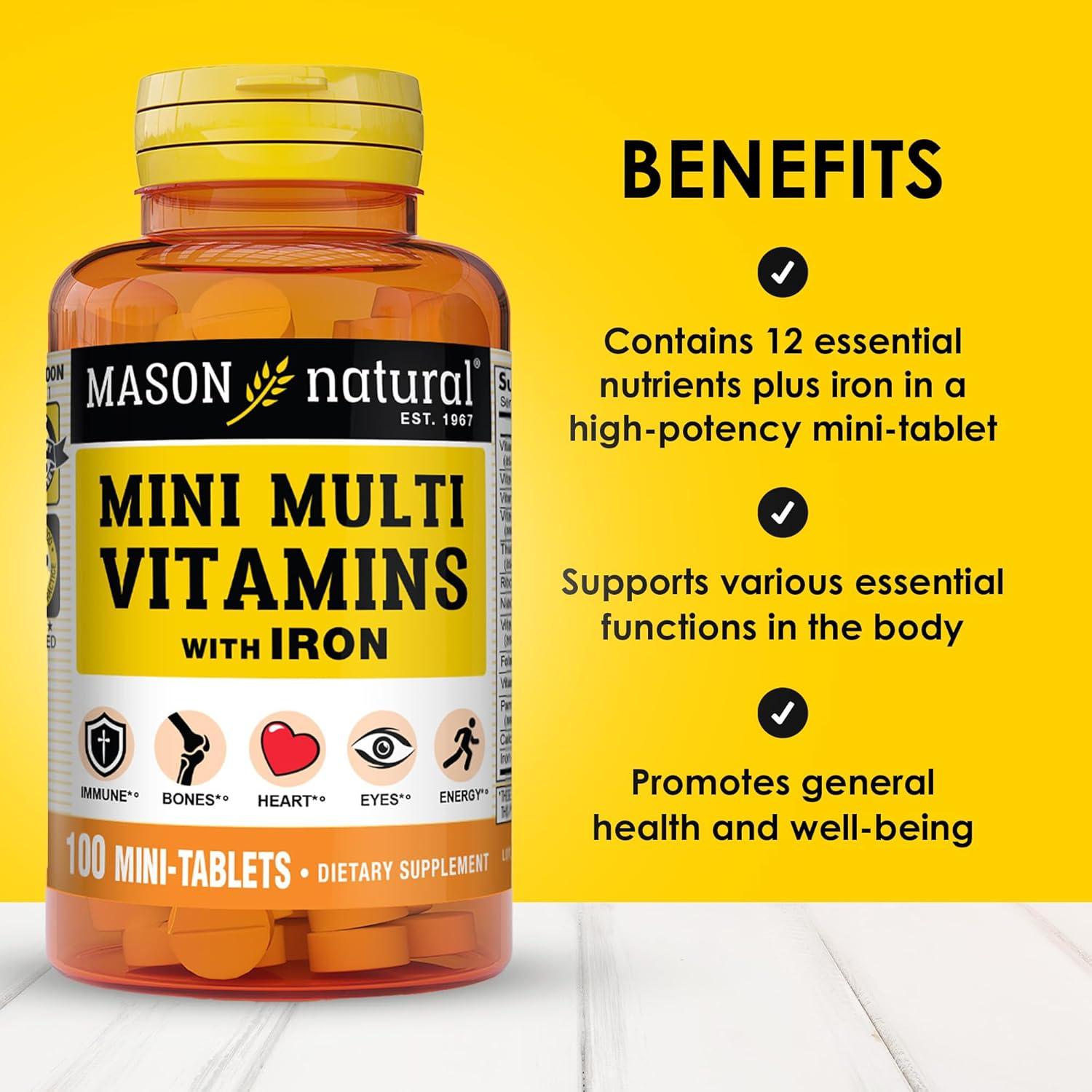 Vitaminas Múltiples Diarias Mason Natural Mini con Hierro 100 Tabletas