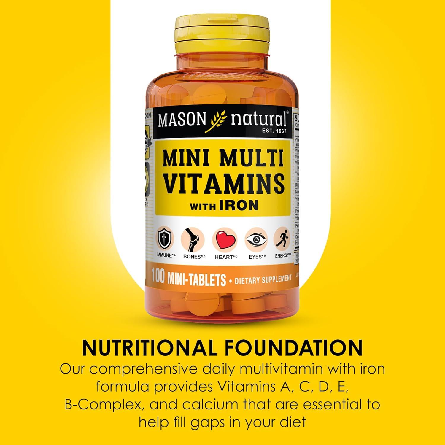 Vitaminas Múltiples Diarias Mason Natural Mini con Hierro 100 Tabletas