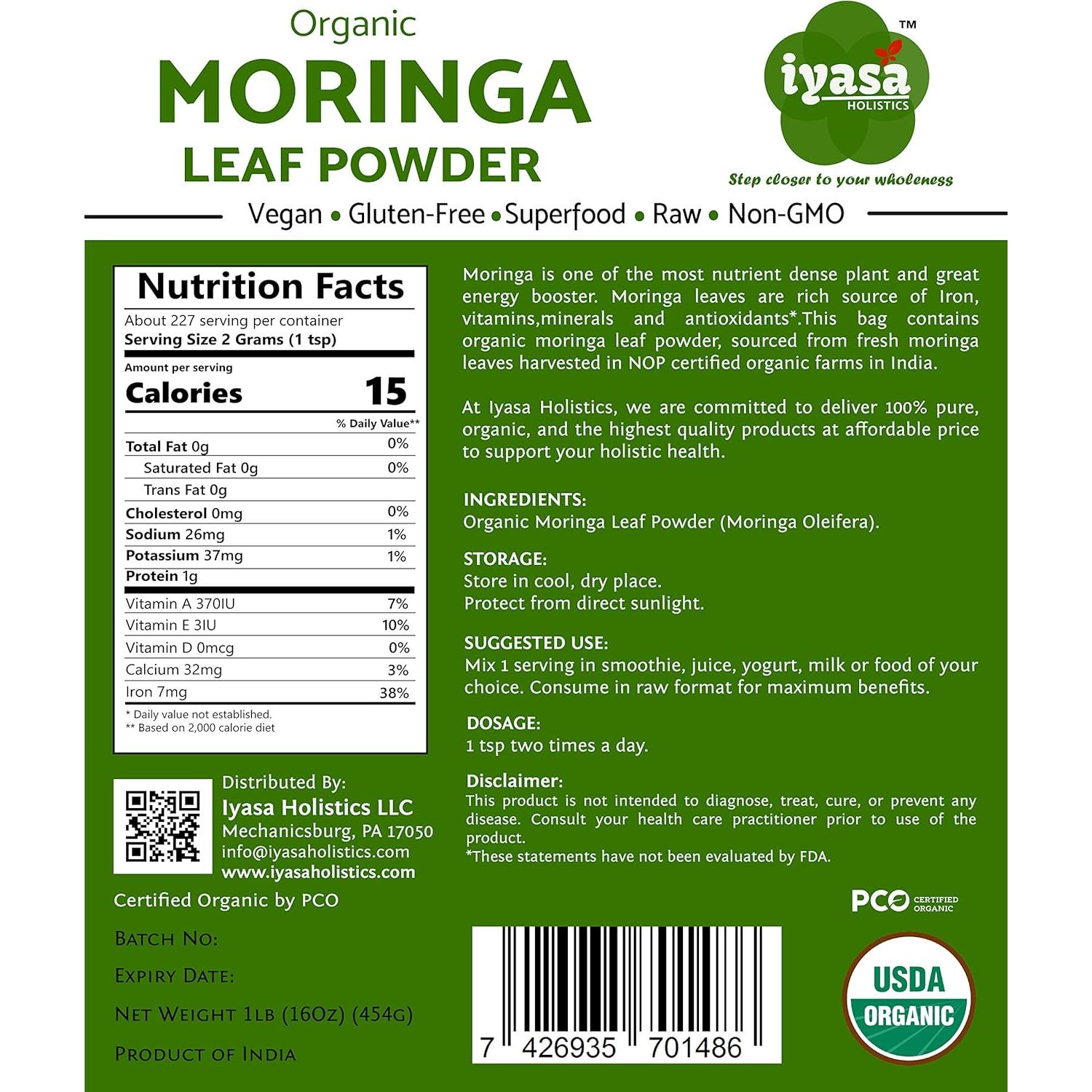 Polvo de Moringa Orgánica Iyasa 113g - Superalimento Natural