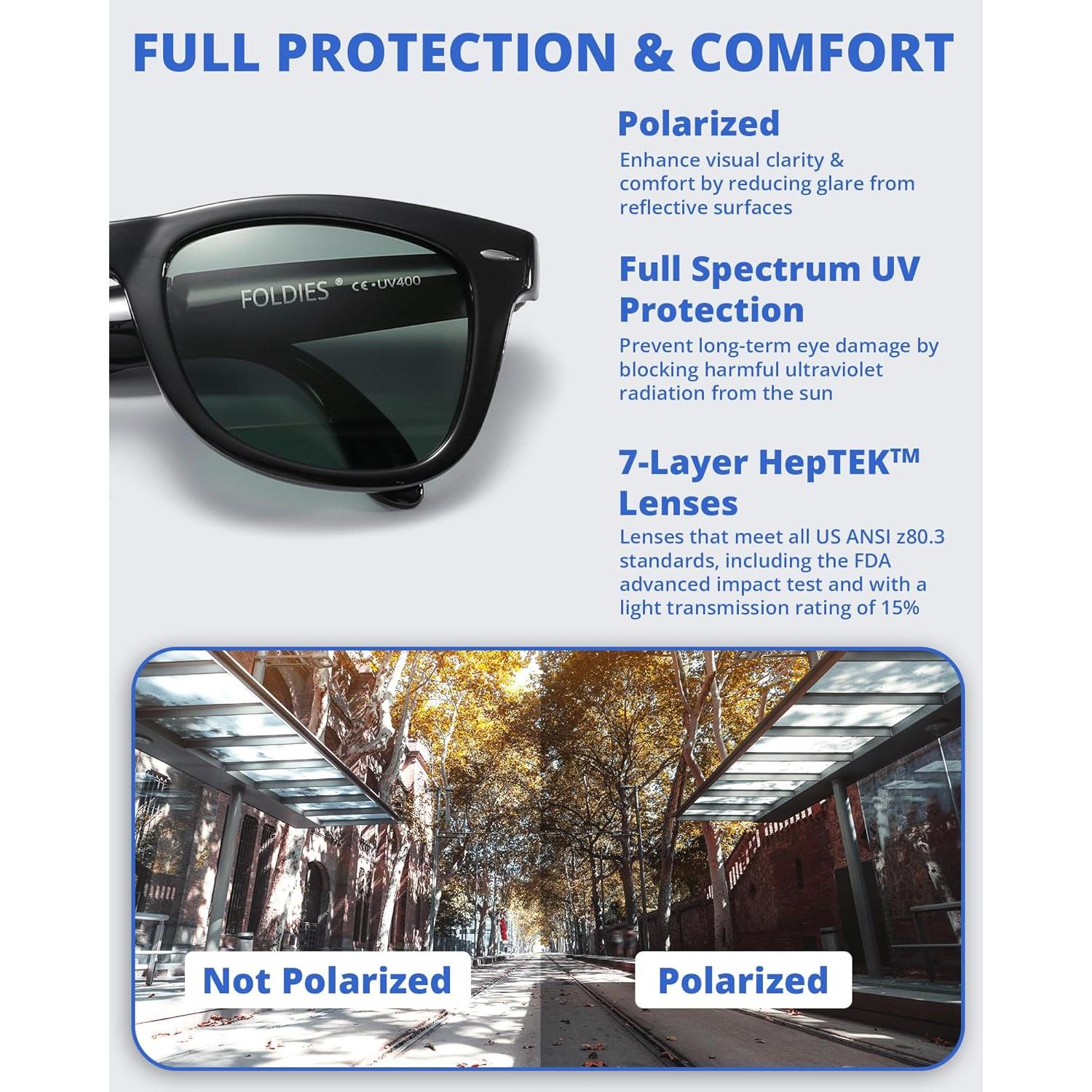 Gafas de sol plegables HepTEK UV400 con estuche de cuero