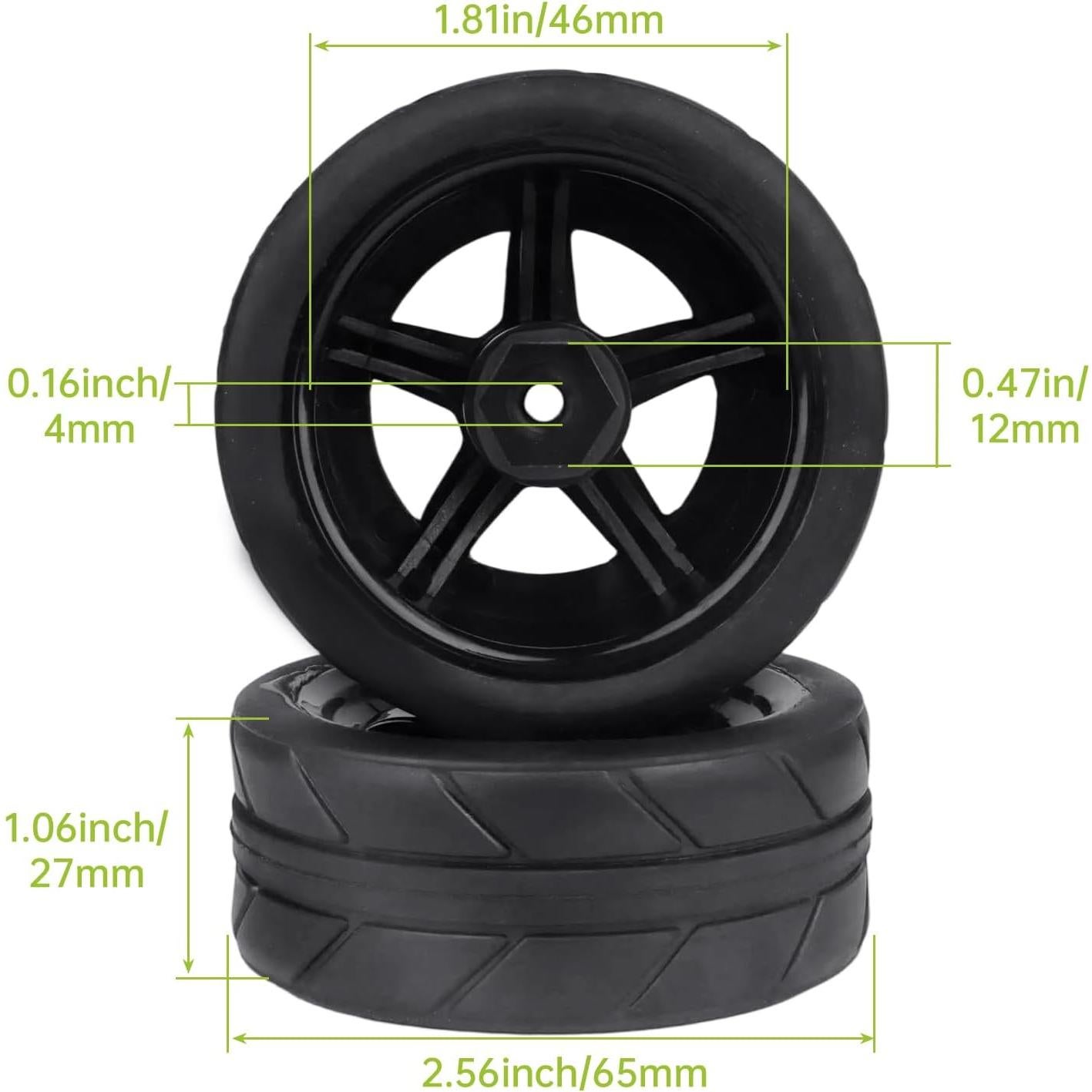 Ruedas de 12mm Hobbyfire con Neumáticos de Goma 65mm para RC