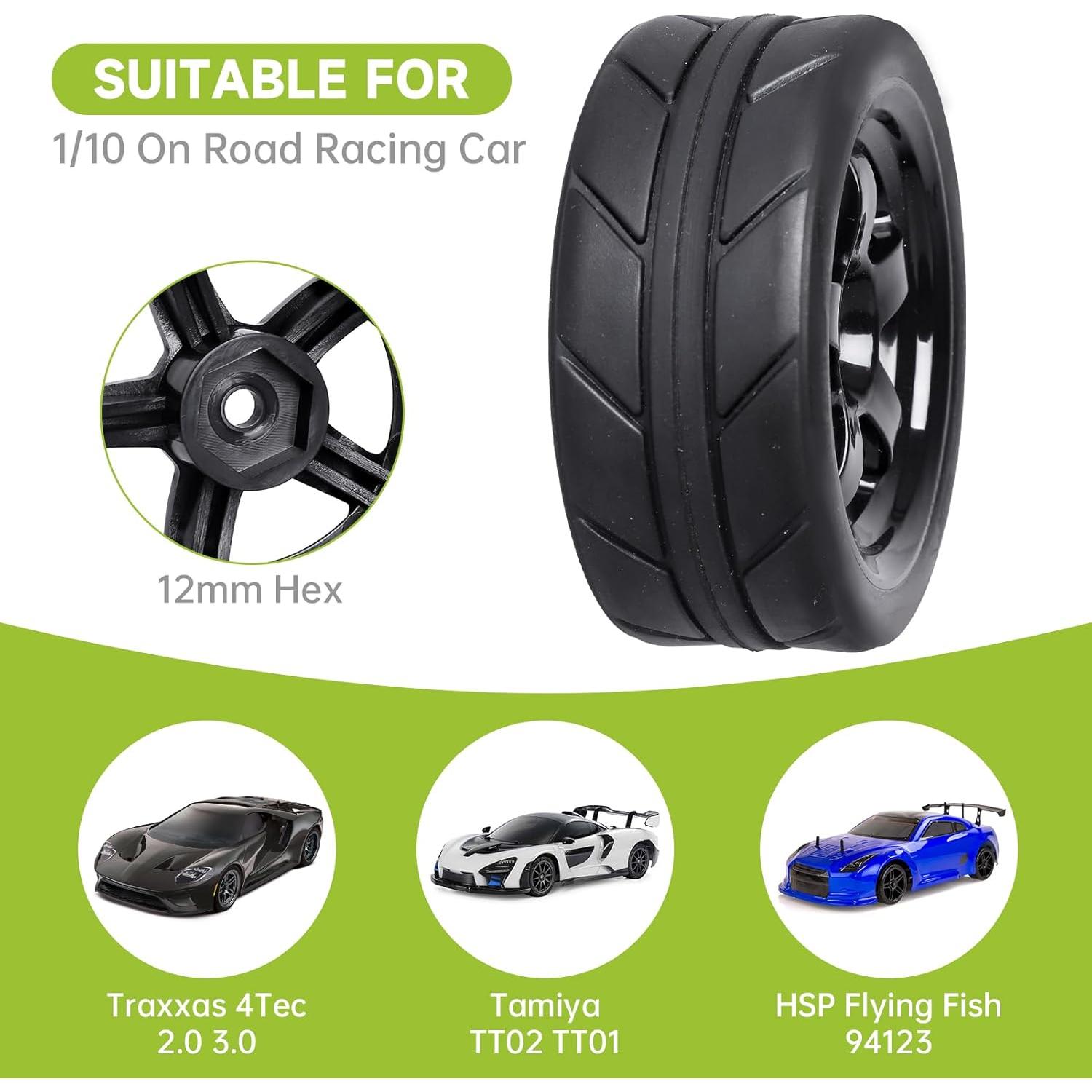 Ruedas de 12mm Hobbyfire con Neumáticos de Goma 65mm para RC