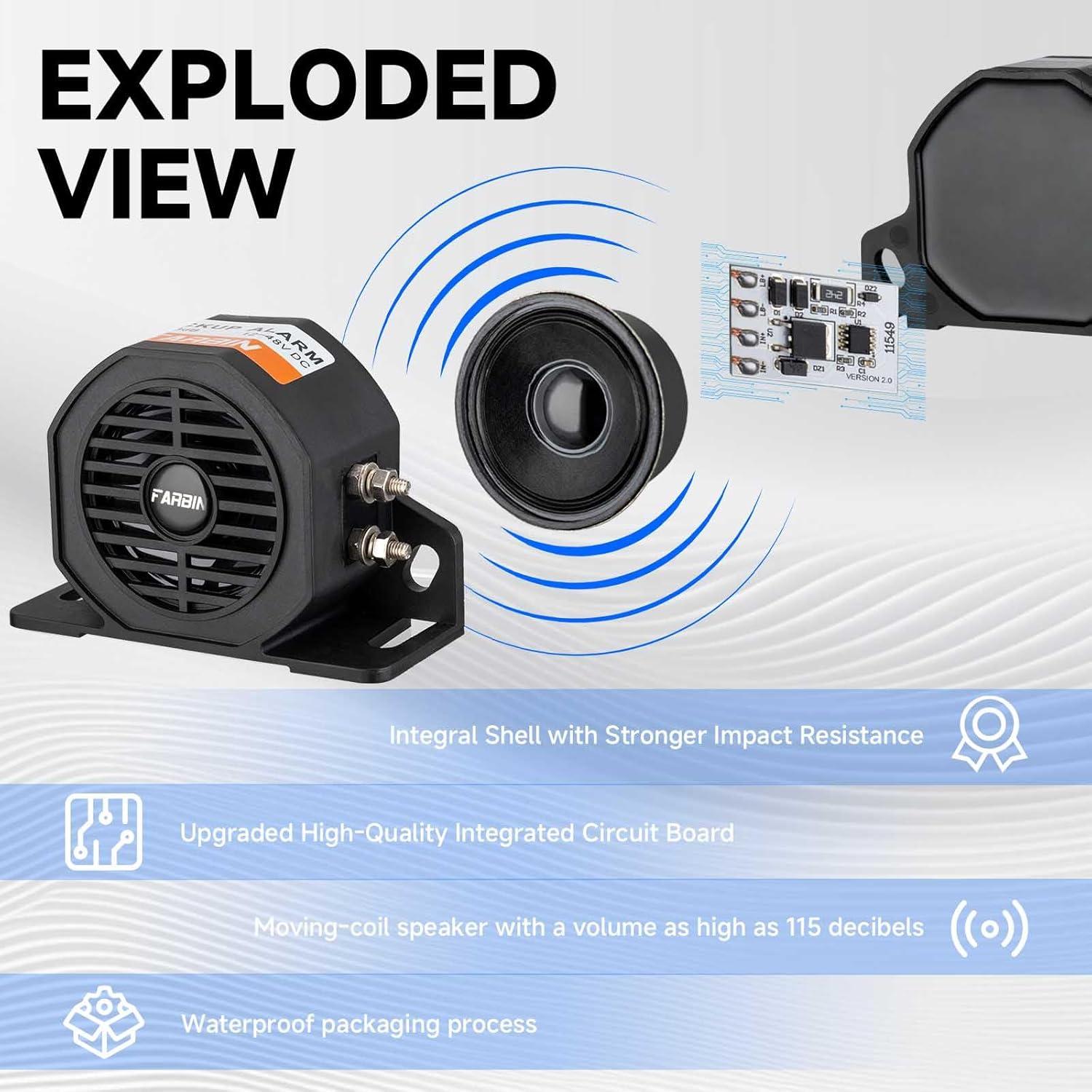 Alarma de Respaldo FARBIN 110dB 12V-48V Impermeable