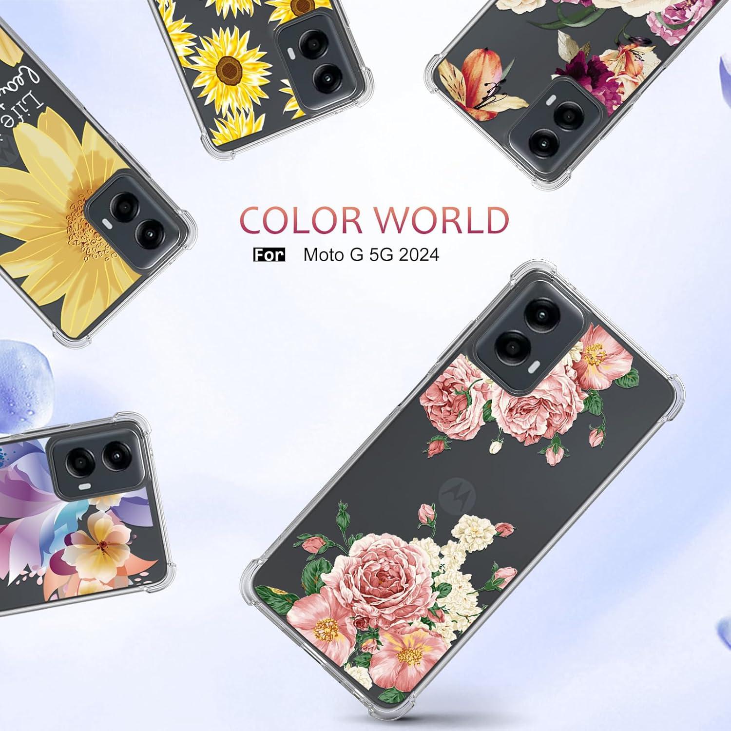 Funda Moto G 5G 2024 Osophter Gran Flor Rosa con Protector