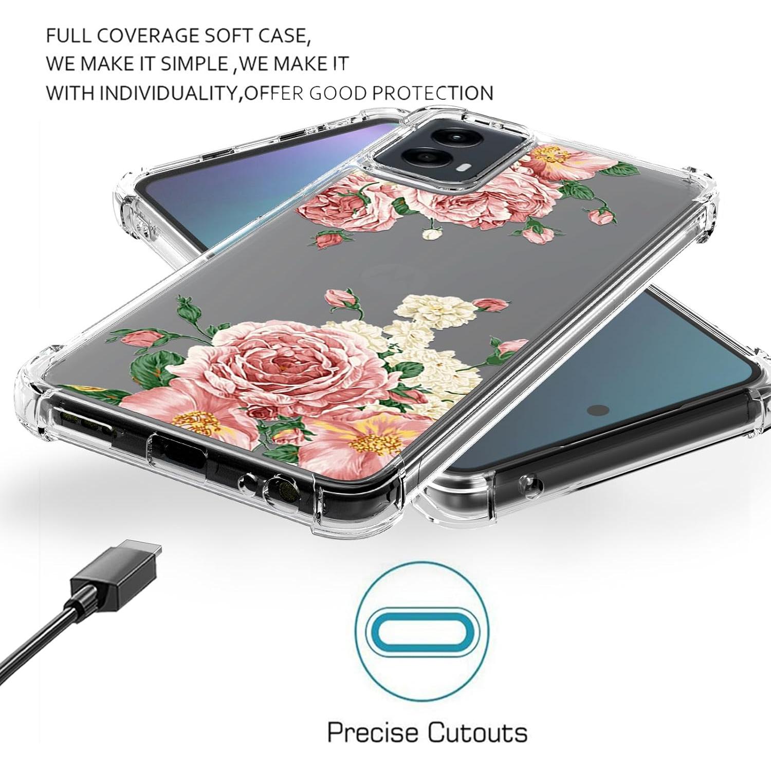 Funda Moto G 5G 2024 Osophter Gran Flor Rosa con Protector