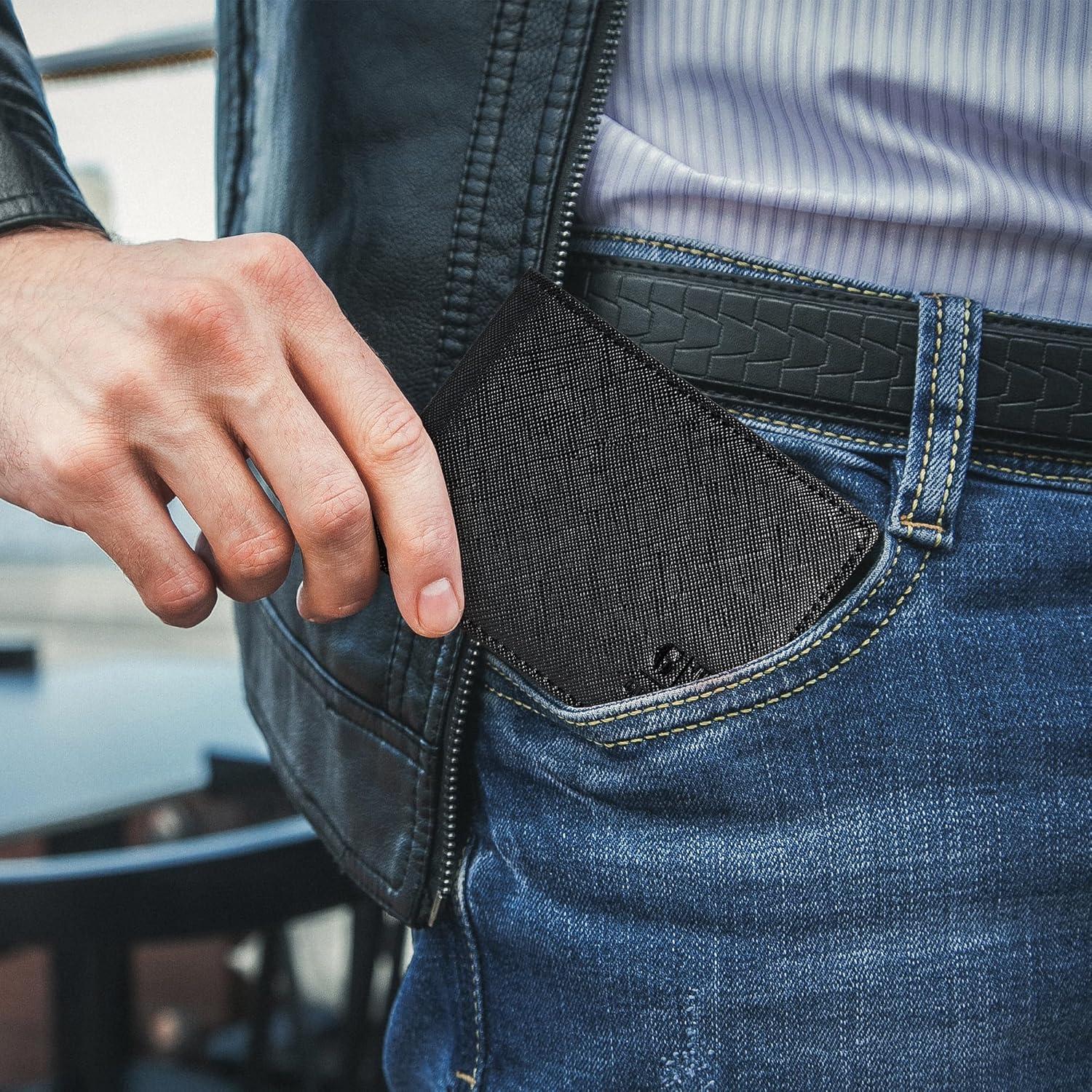 Billetera Slim Gostwo de Cuero para Hombres con Ventana ID