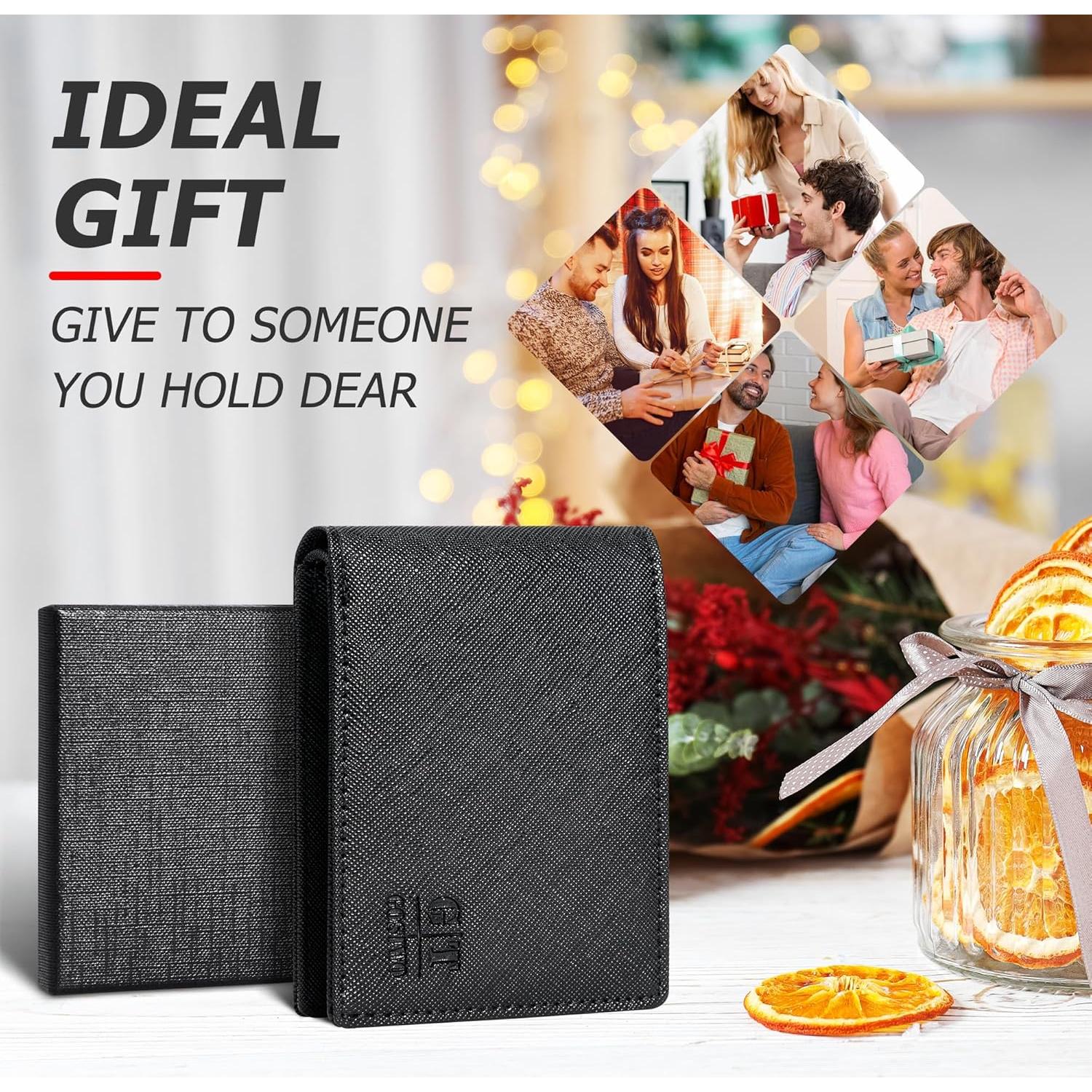 Billetera Slim Gostwo de Cuero para Hombres con Ventana ID