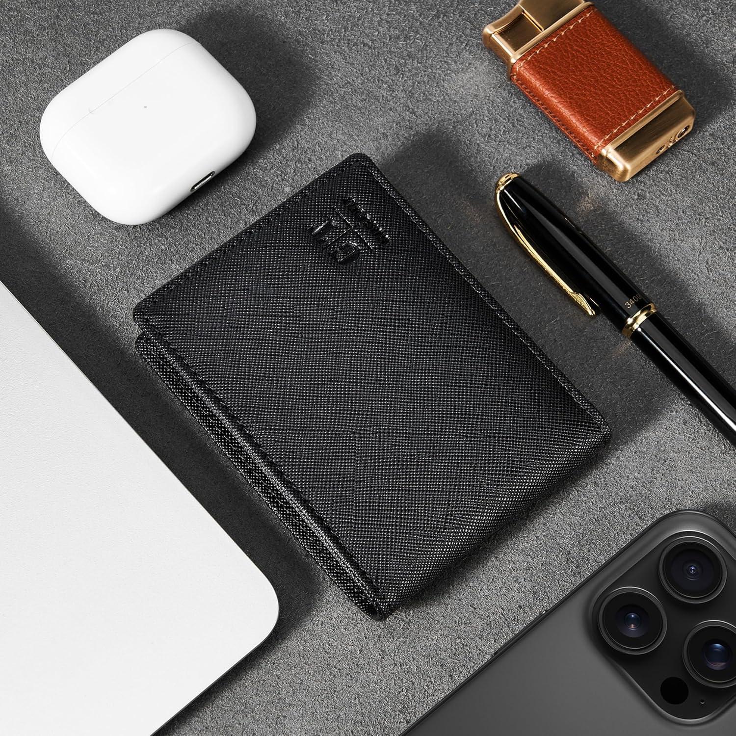 Billetera Slim Gostwo de Cuero para Hombres con Ventana ID