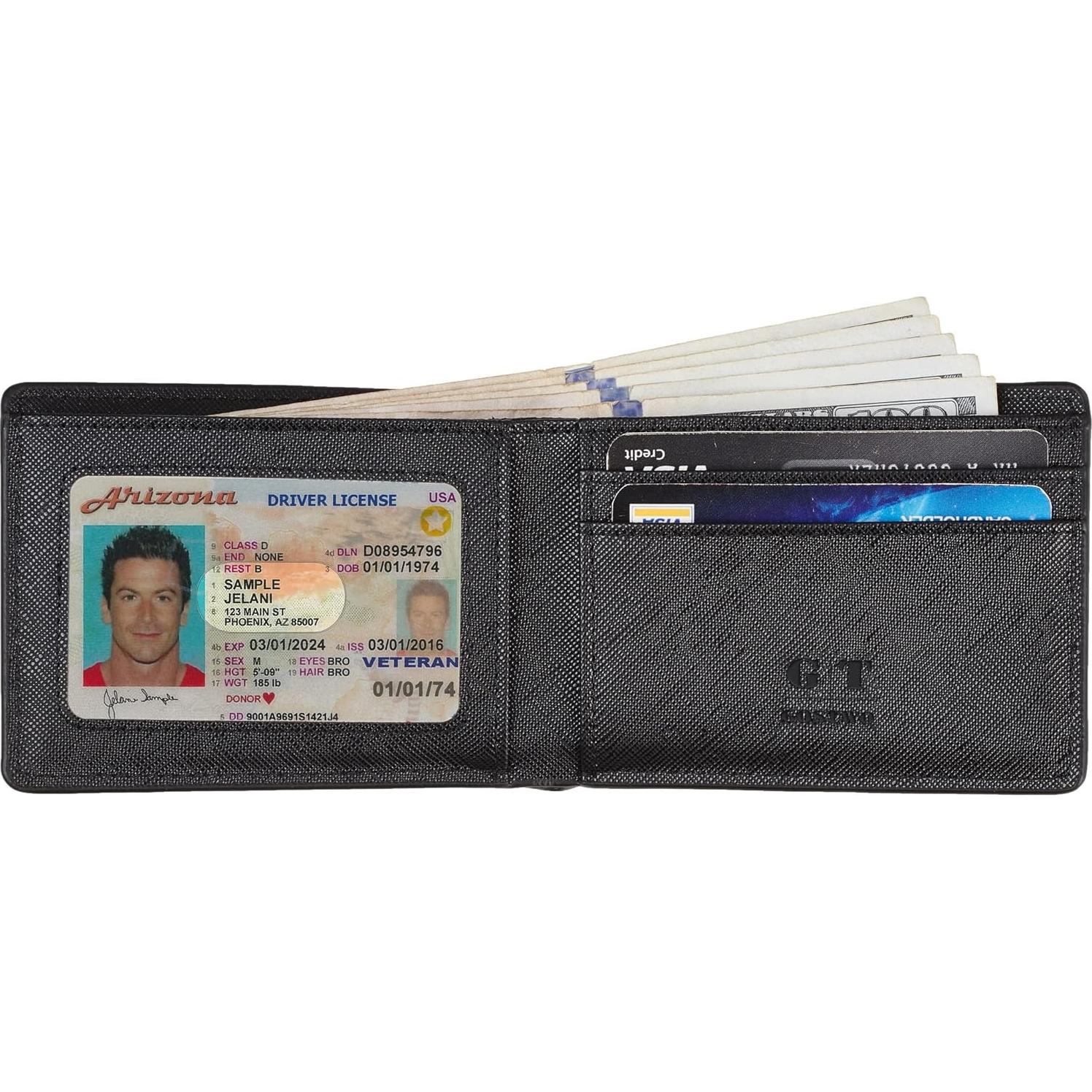 Billetera Slim Gostwo de Cuero para Hombres con Ventana ID