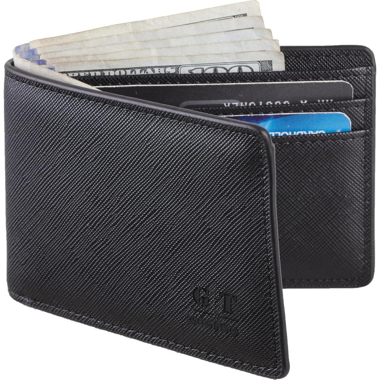 Billetera Slim Gostwo de Cuero para Hombres con Ventana ID