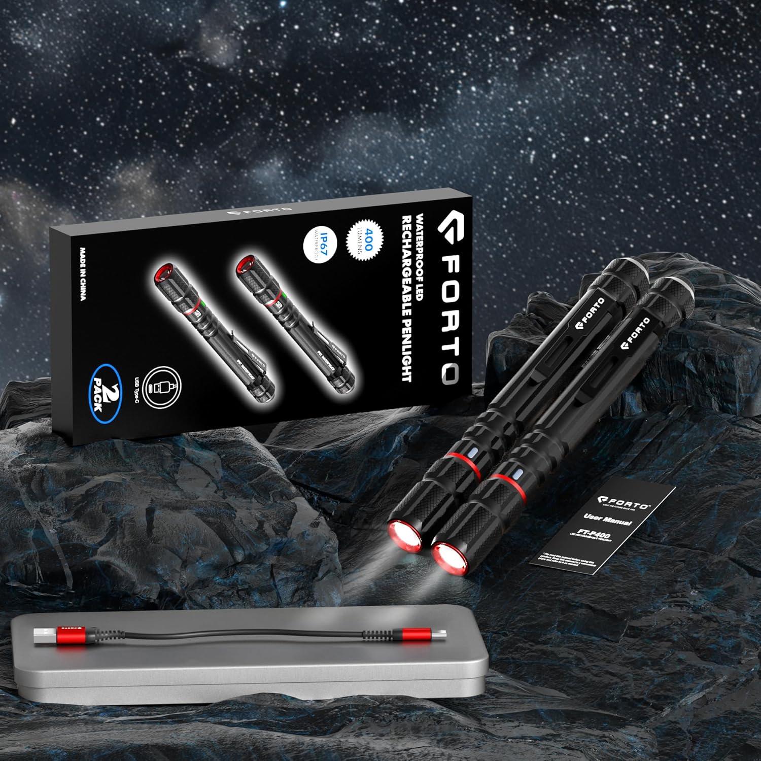 Linterna Recargable FORTO en Forma de Bolígrafo 400 Lúmenes IP67