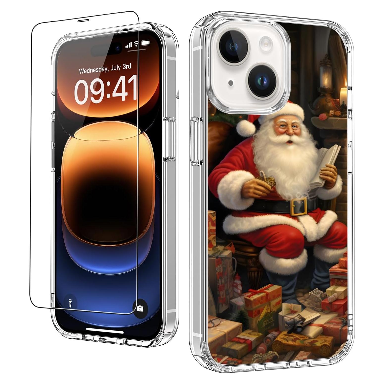 Funda Navideña LUHOURI para iPhone 14 con Protector de Pantalla