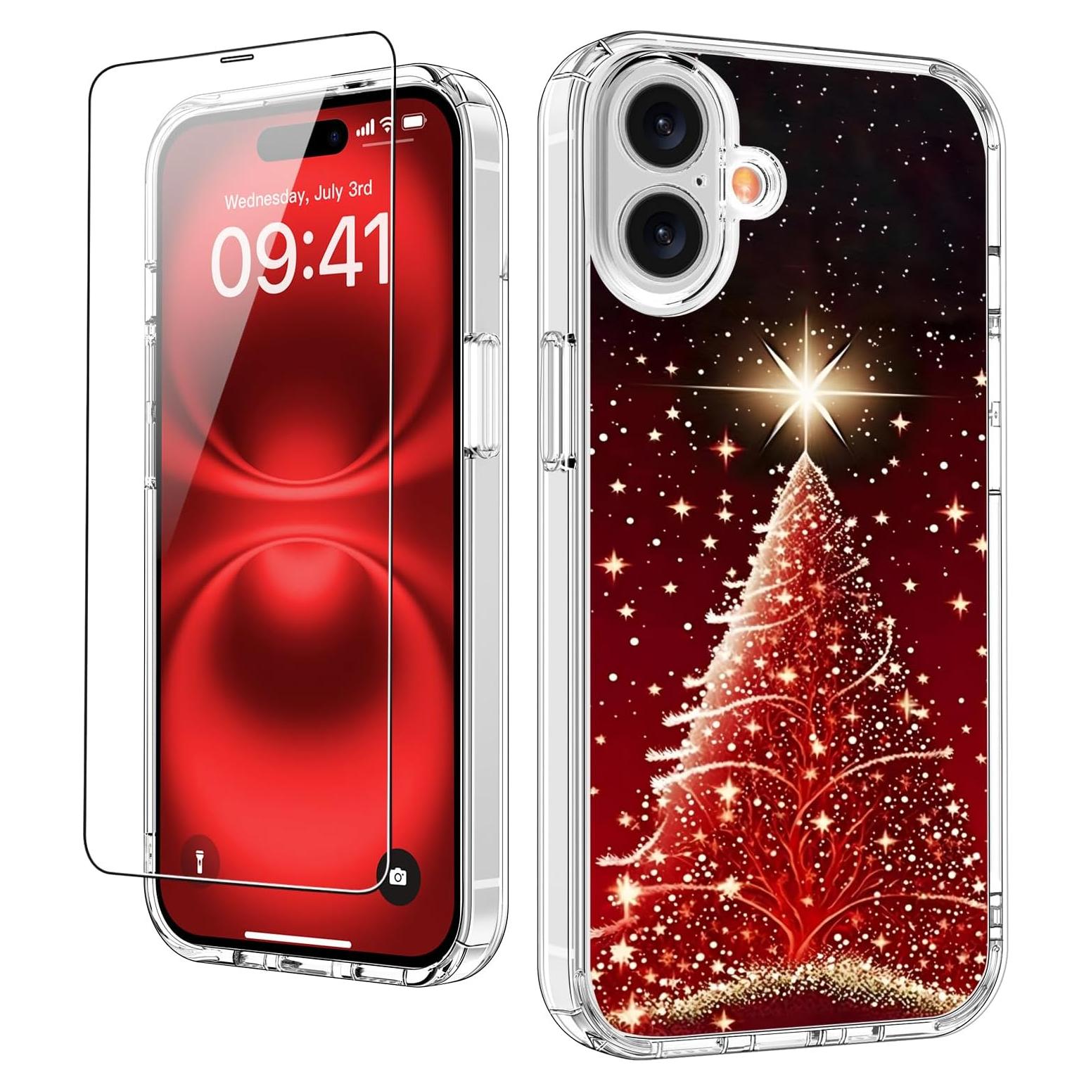 Funda Navideña LUHOURI para iPhone 16 con Protector de Pantalla