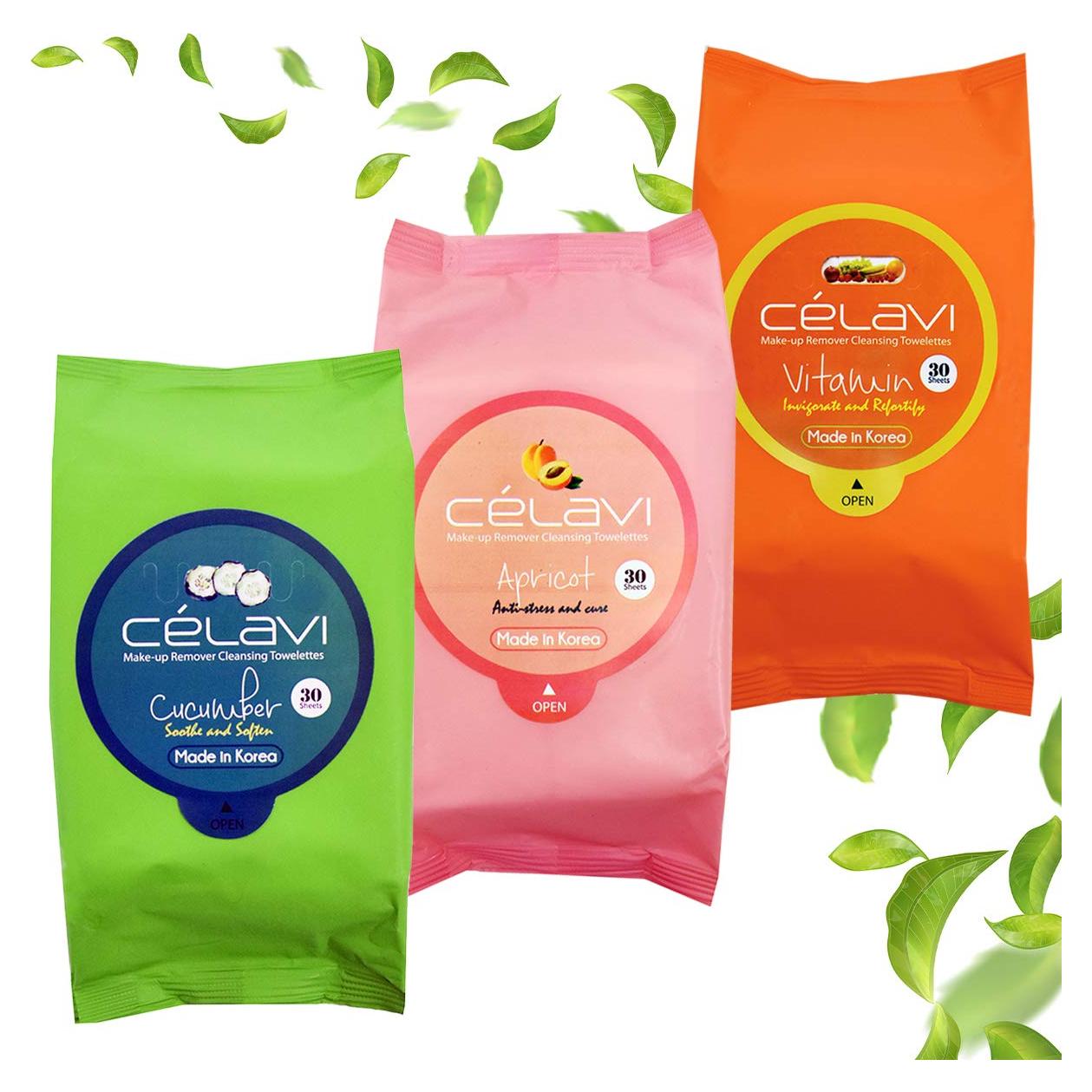Toallitas Desmaquillantes Celavi 30 Unidades - Albaricoque, Vitamina, Pepino