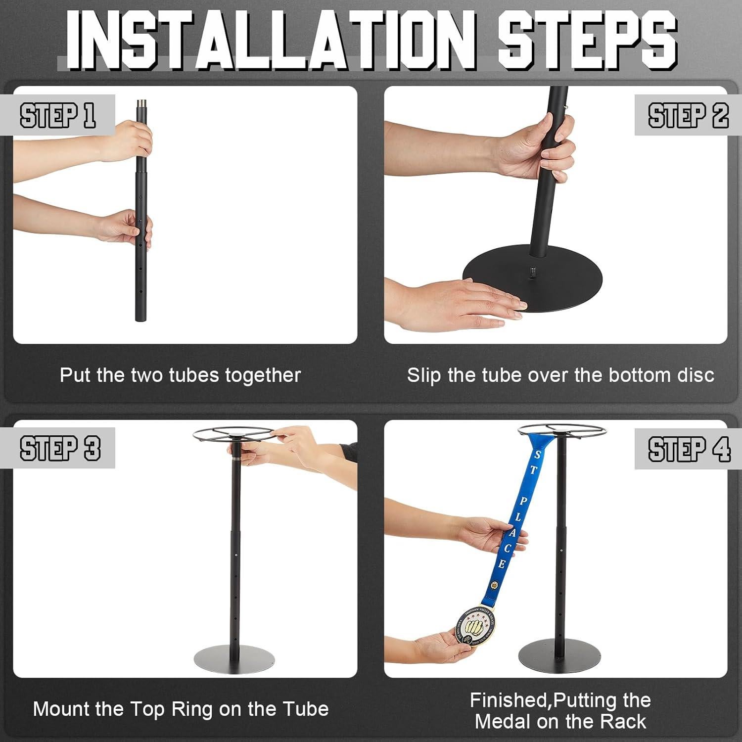 Soporte para Medallas Shimeyao Ajustable 20+ Medallas Negro