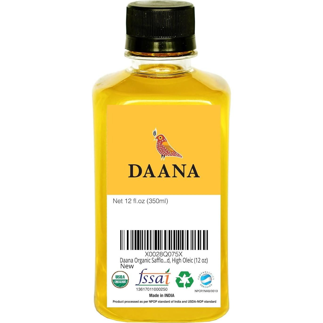 Aceite de Cártamo Orgánico Daana 340 g Prensado en Frío