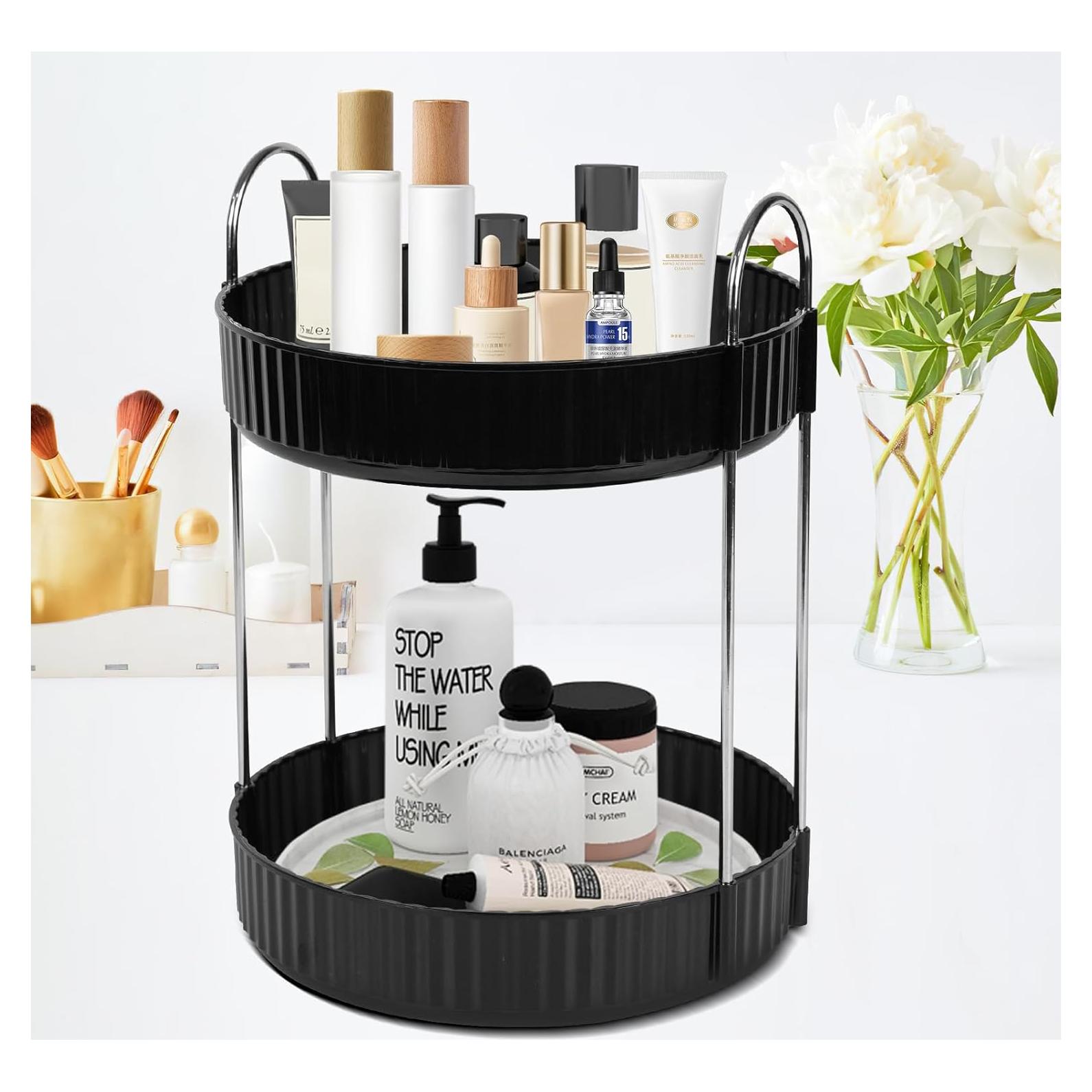 Organizador de Maquillaje Zufudo 2 Niveles Giratorio Negro