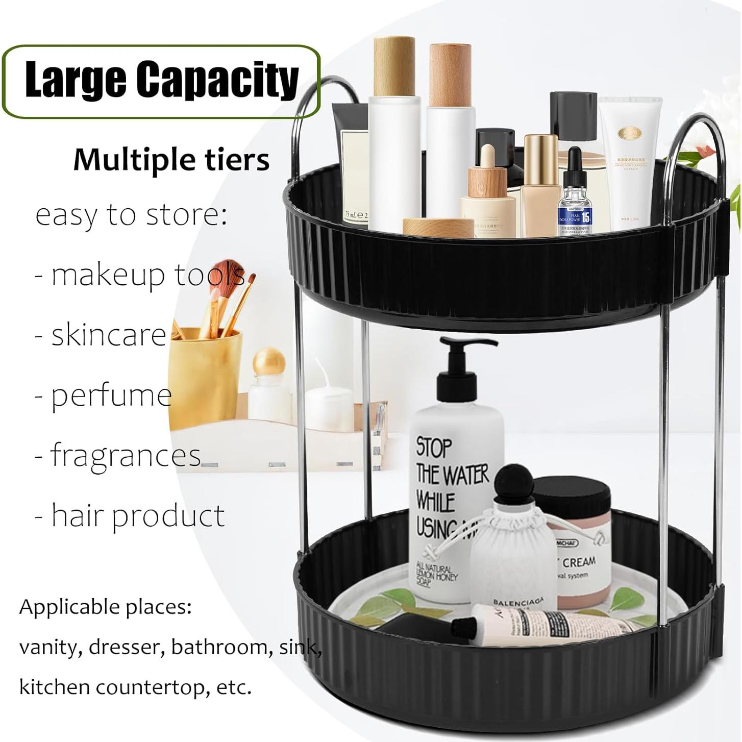 Organizador de Maquillaje Zufudo 2 Niveles Giratorio Negro