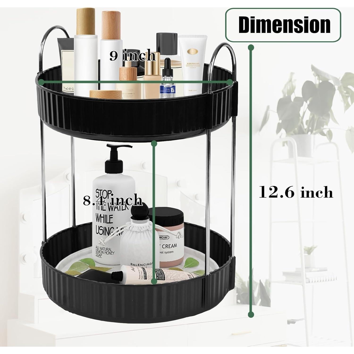 Organizador de Maquillaje Zufudo 2 Niveles Giratorio Negro