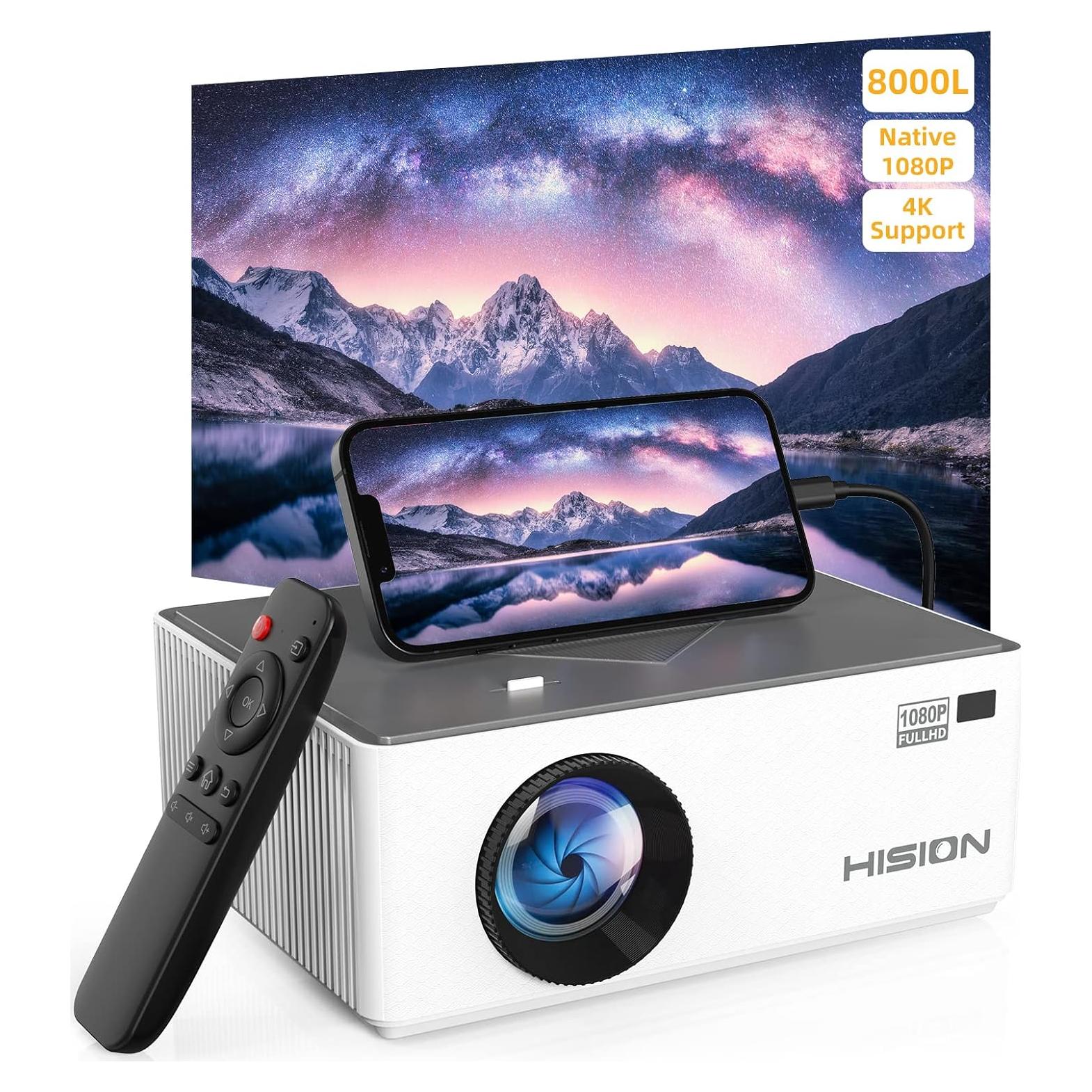 Proyector HISION 1080P Portátil 8000 Lúmenes Cine Casa