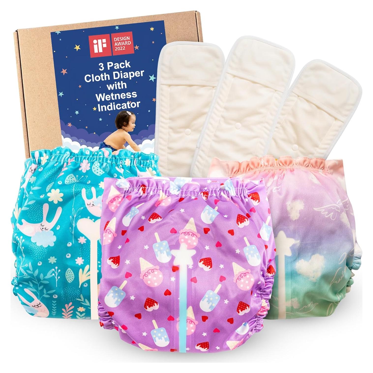 Paquete de 3 Pañales de Tela Fairywell con Indicador de Humedad