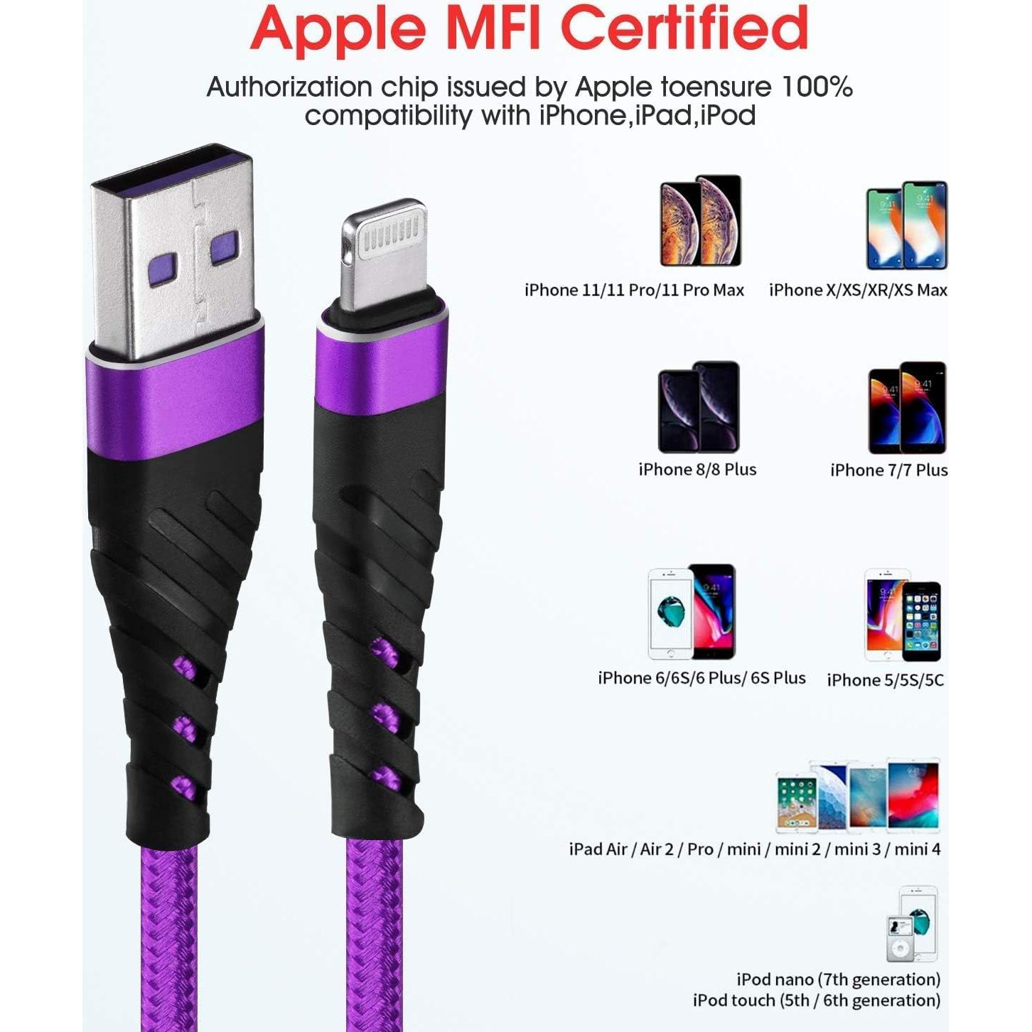 Cargador Lightning CyvenSmart 10ft MFi para iPhone 12/11/XS