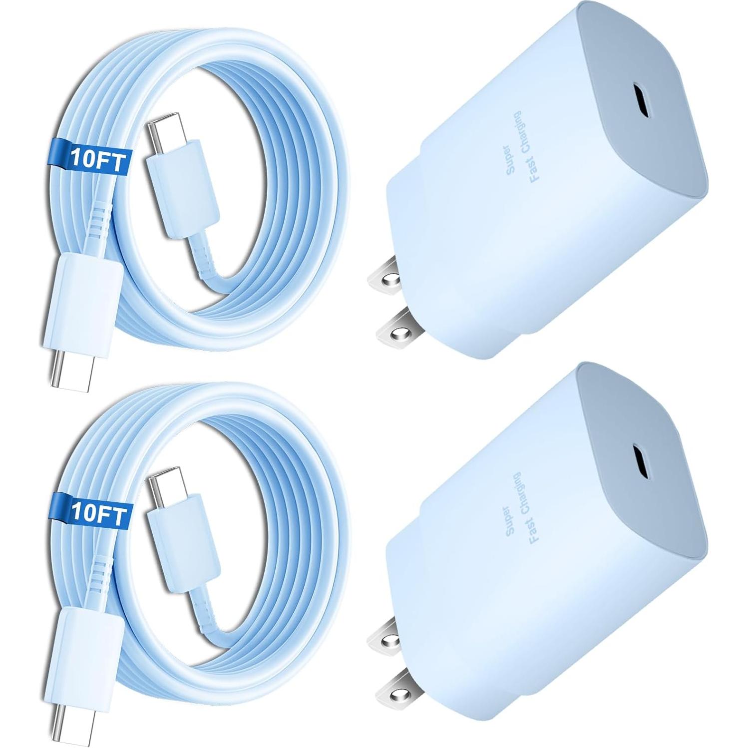 Cargador Rápido 25W Samsung Tipo C + Cable 10FT Azul
