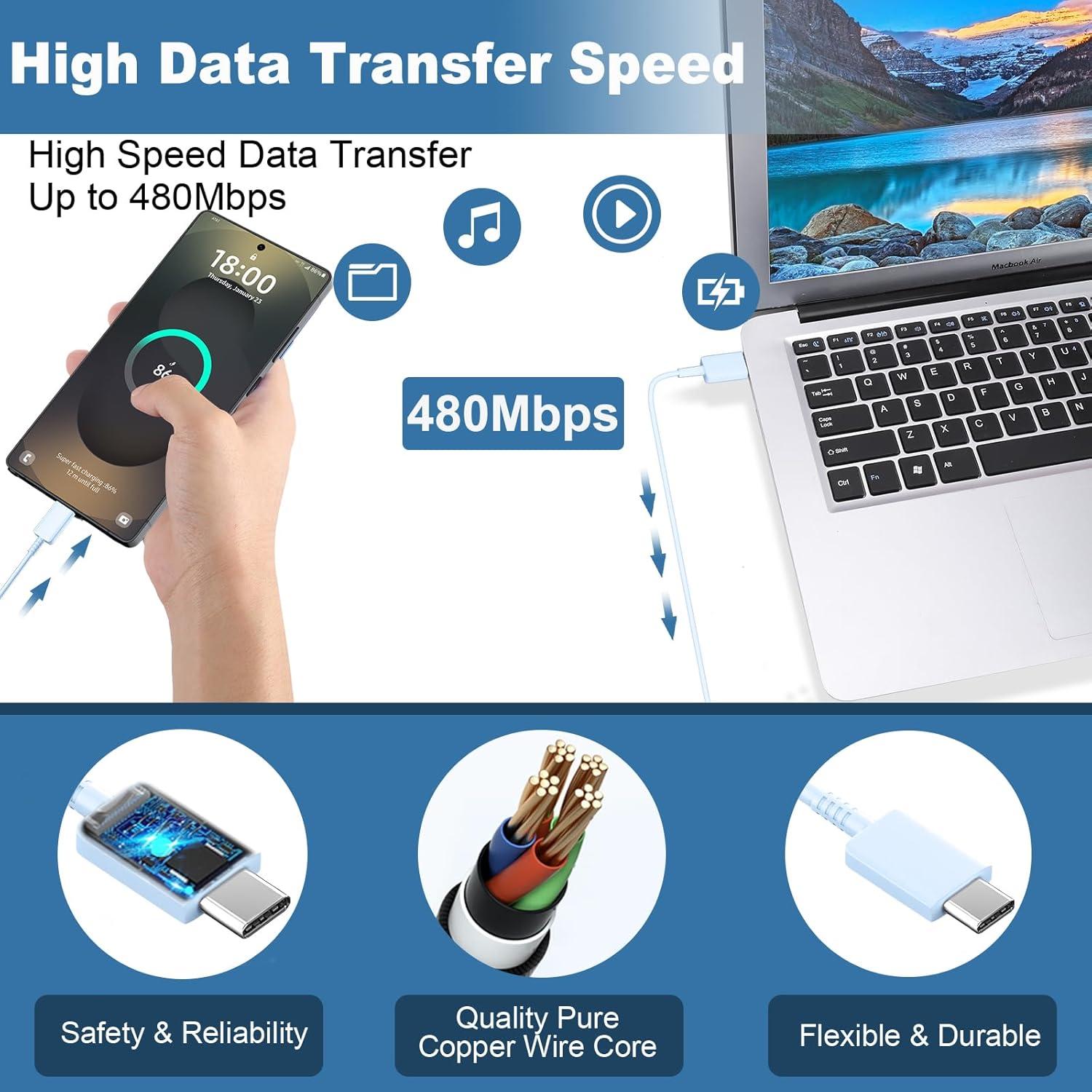 Cargador Rápido Samsung 25W Tipo C + Cable 2m Azul