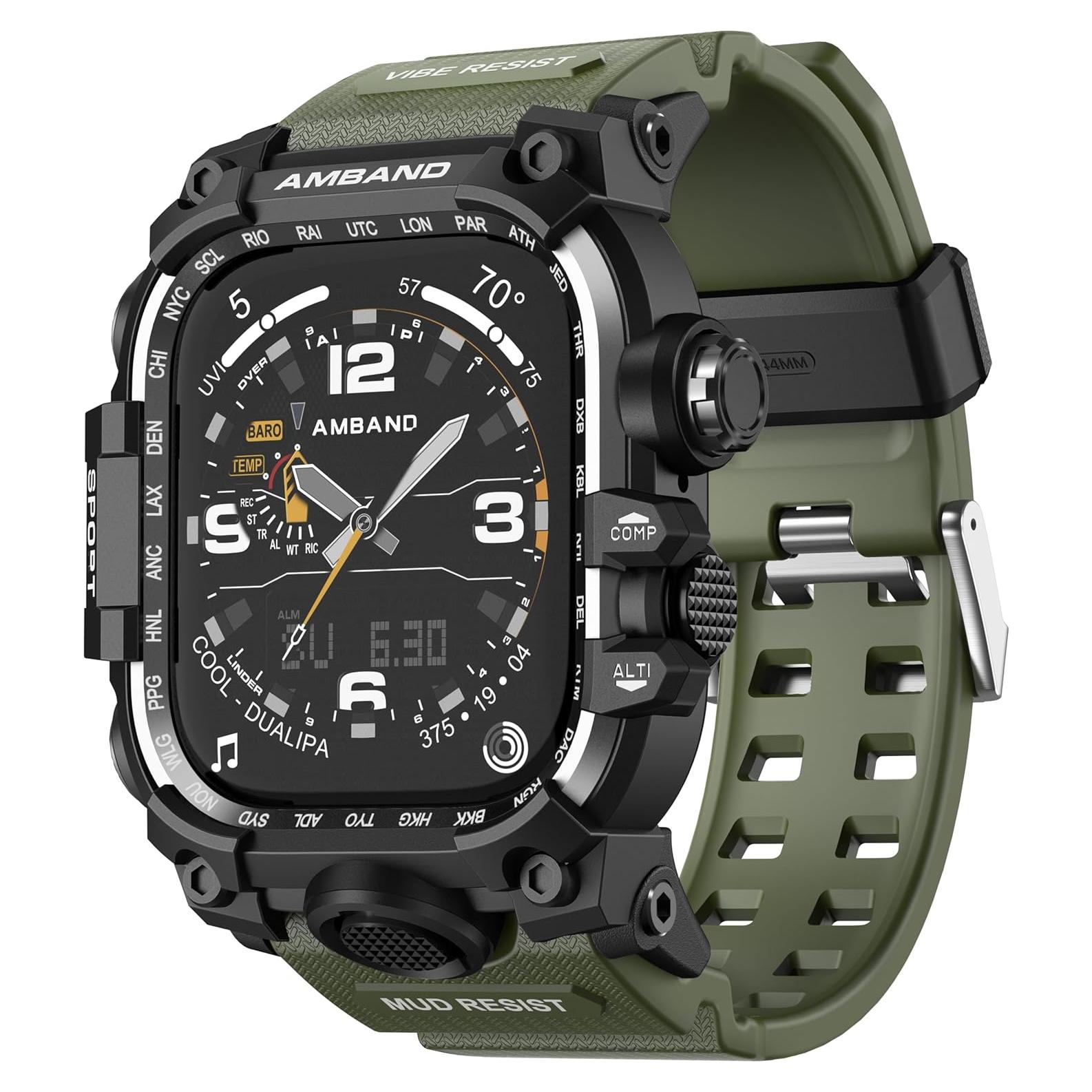 Banda y Funda amBand 44mm para Apple Watch SE2/SE/6/5/4 Verde Militar
